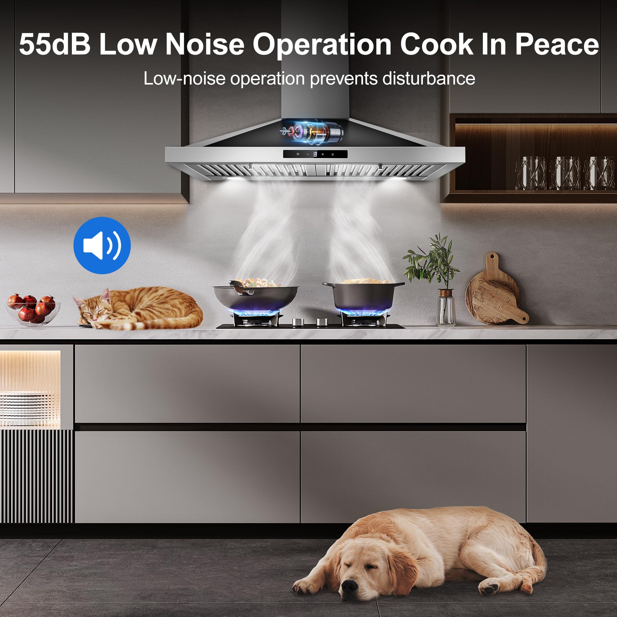 Tieasy Wall Mount Range Hood 30 inch with Ducted/Ductless Convertible Duct, Stainless Steel Chimney-Style Over Stove Vent Hood with LED Light, 3 Speed Exhaust Fan, 450 CFM