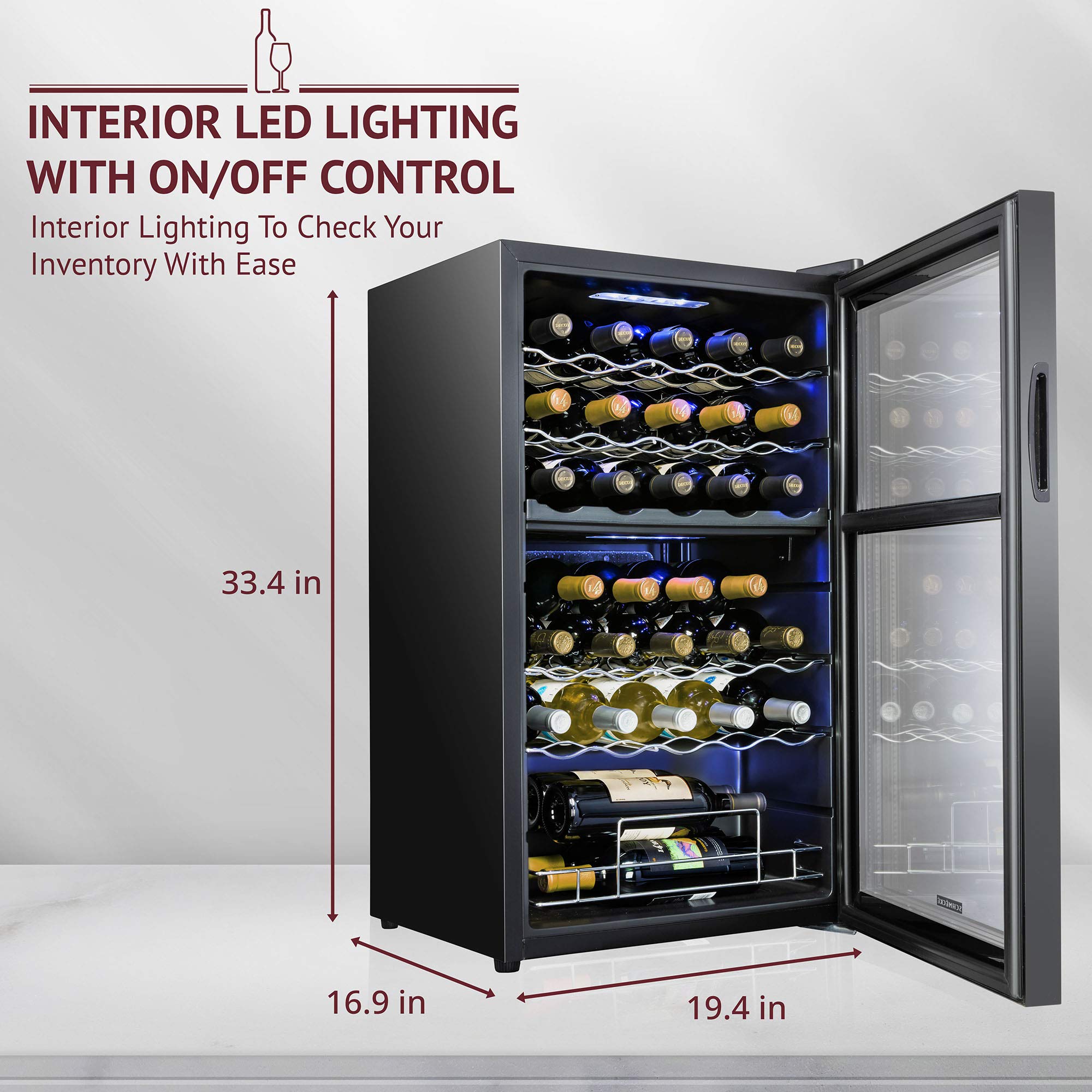 SCHMECKE 28 Bottle Compressor Wine Cooler Refrigerator w/Lock - Large Freestanding Wine Cellar - 41f-64f Digital Temperature Control Wine Fridge For Red, White, Champagne or Sparkling Wine - Black