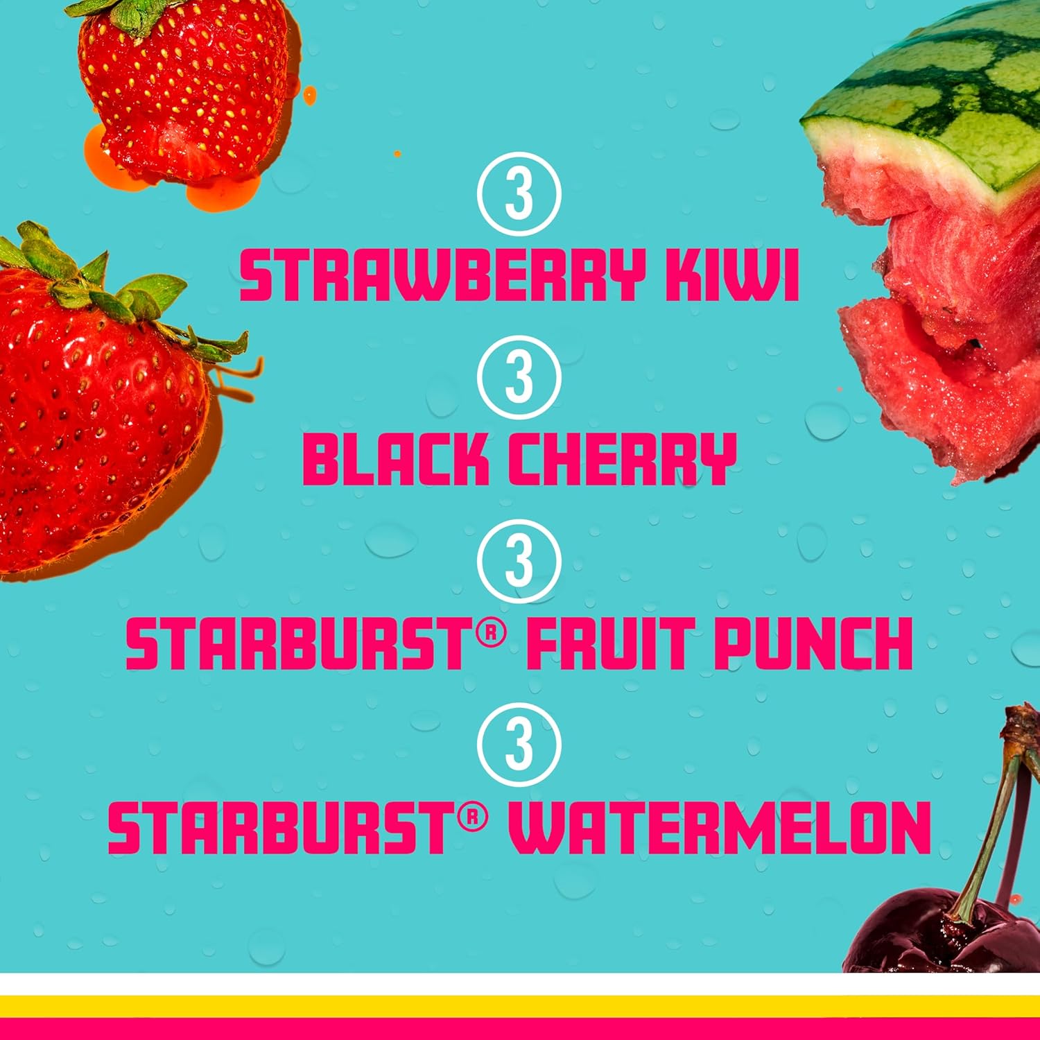 Sparkling Ice STARBURST Red Variety Pack, Zero Sugar Flavored Sparkling Water, Vitamins & Antioxidants, 17 fl oz, 12 count (Kiwi Strawberry, Black Cherry, Starburst Fruit Punch, Starburst Watermelon)