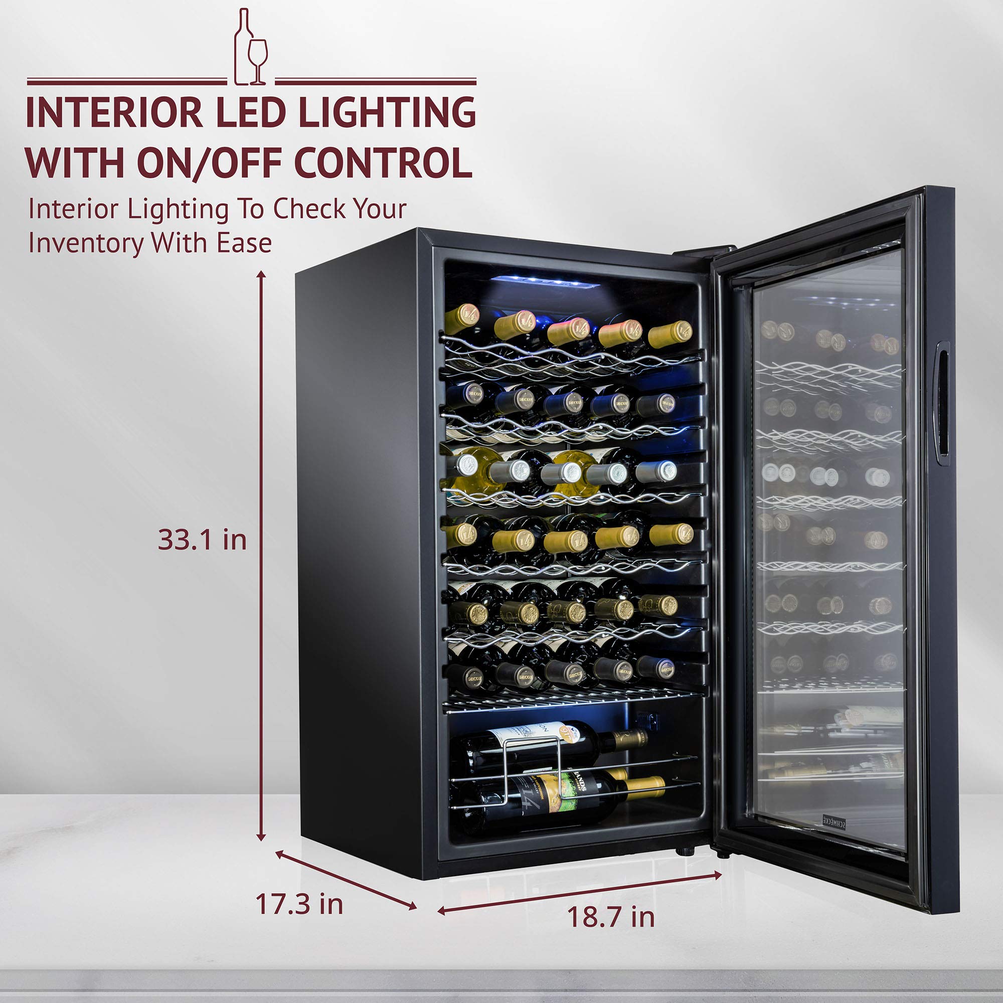 SCHMECKE 28 Bottle Compressor Wine Cooler Refrigerator w/Lock - Large Freestanding Wine Cellar - 41f-64f Digital Temperature Control Wine Fridge For Red, White, Champagne or Sparkling Wine - Black