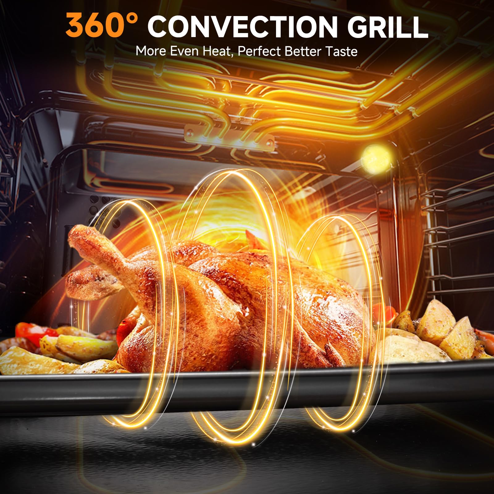 24" Single Wall Oven for Kitchen: 2200W Built-in Electric Wall Oven with Mechanical Knobs Control, 2.65 Cu.ft. Stainless Steel Wall Oven with 5 Cooking Modes, 360° ROTATING ROTISSERIE, Timer