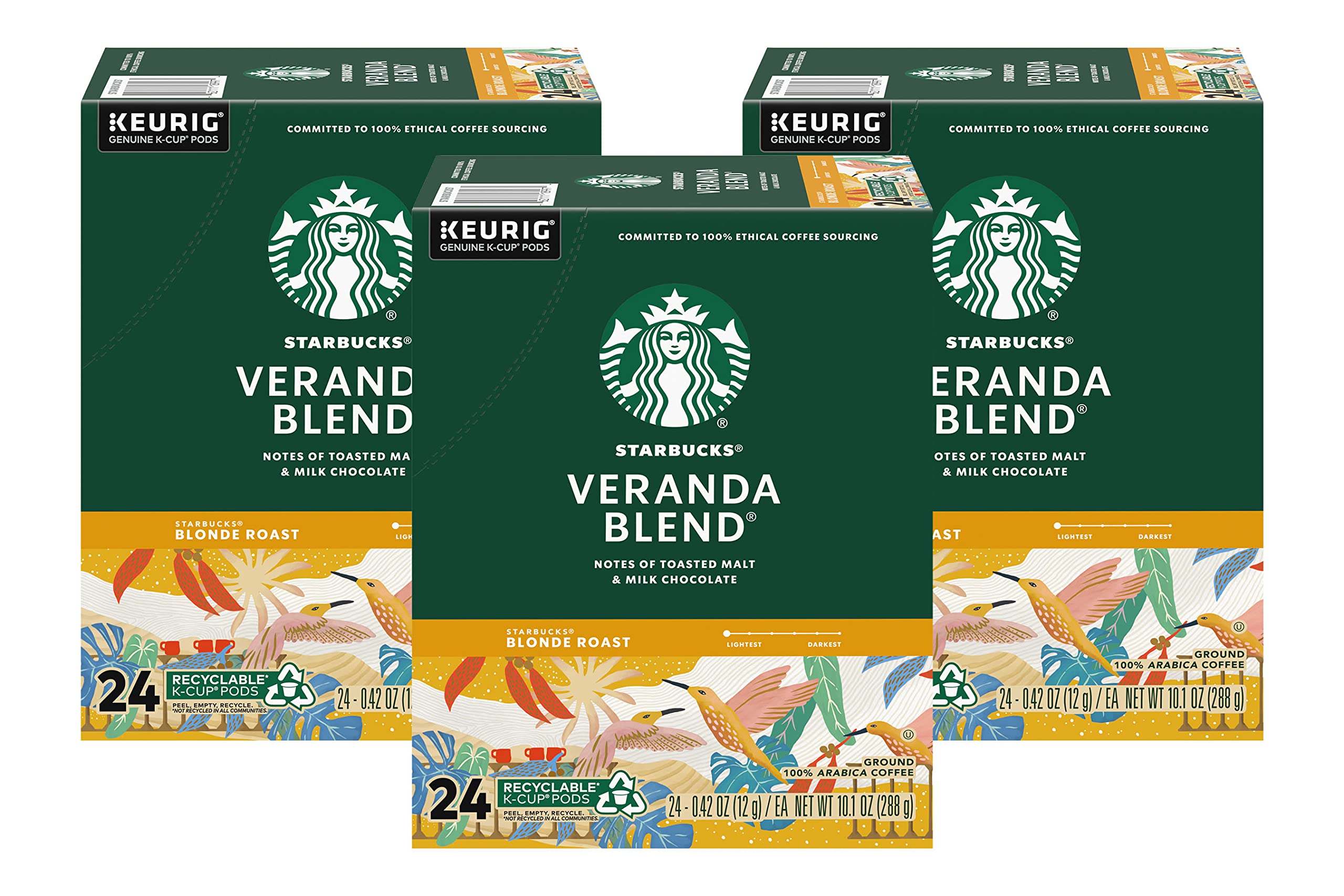 Starbucks K-Cup Coffee Pods, Starbucks Blonde Roast Hot or Iced Coffee, Veranda Blend, 96 Keurig Pods