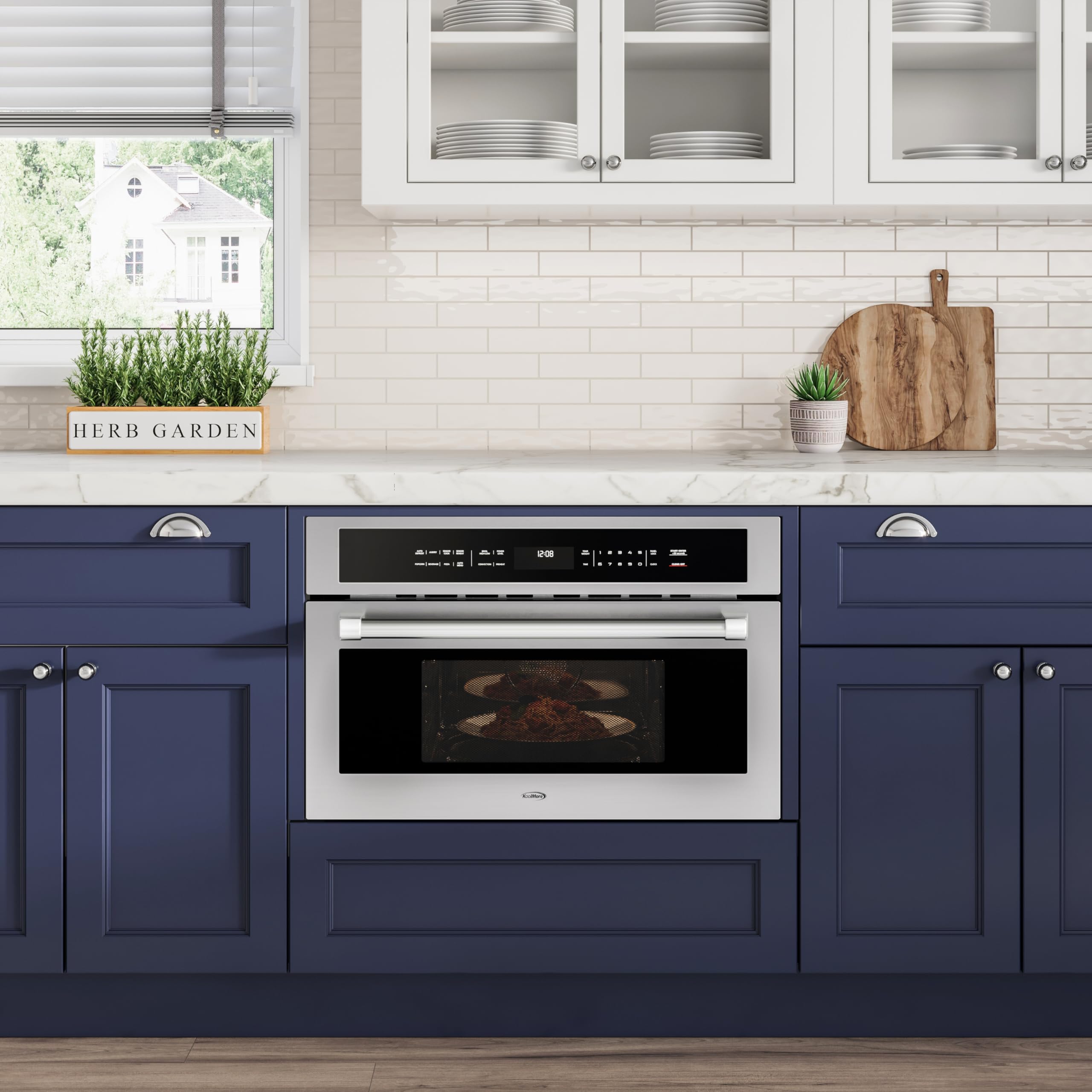 KoolMore Reserve Built-in Microwave Convection Oven with Air Fry, 3-in-1 Combo, Sensor Cook, Soft-Close Door, Stainless Steel, 24 in. / 1.6 cu. ft. with NEMA 5-20P Plug in Black