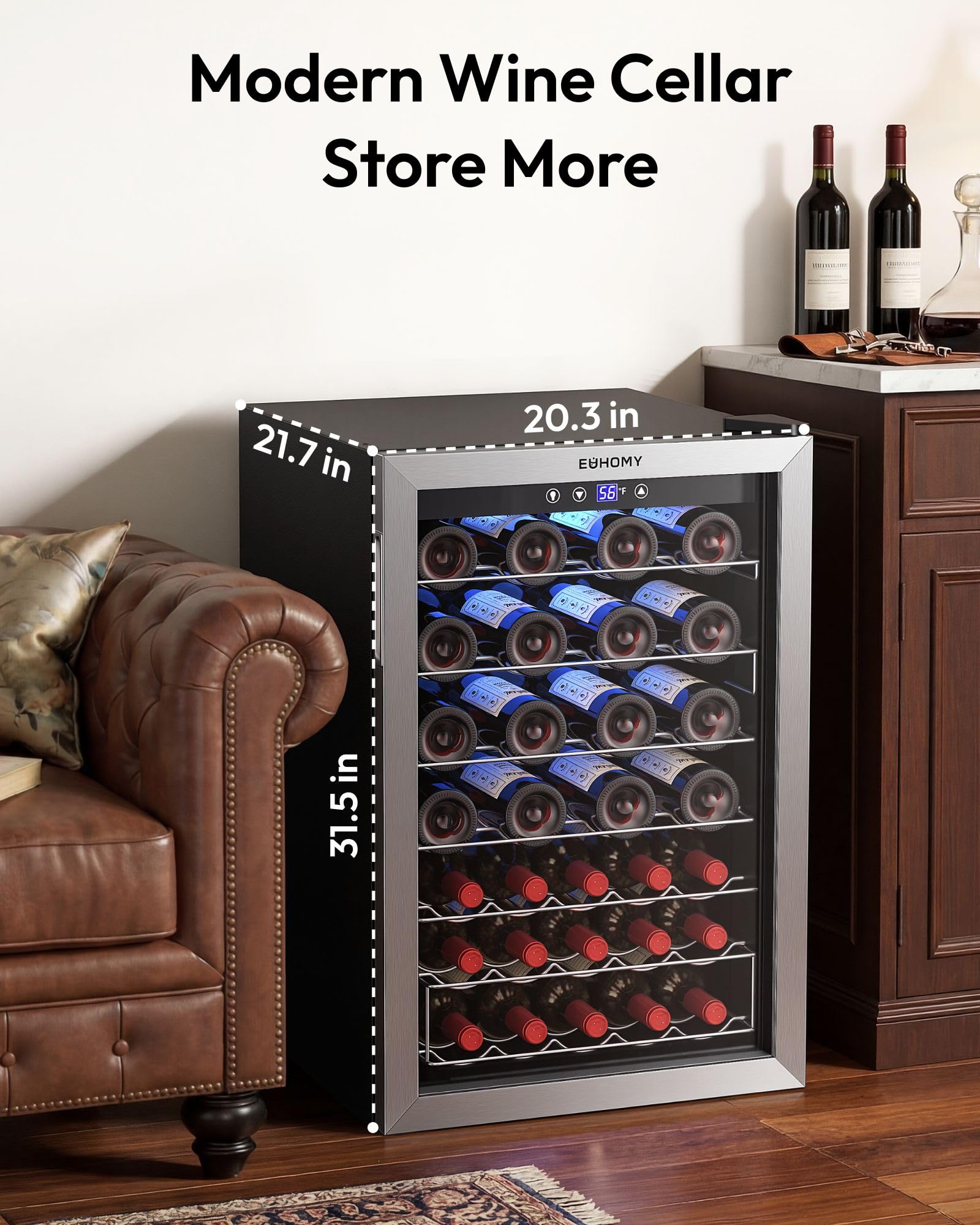 EUHOMY 25 bottle Wine Cooler Refrigerator, Freestanding Compressor Wine Fridge with Adjustable Temperature and Digital Control, Mini Fridge with Glass Door for Red White Wine, Beer, Black