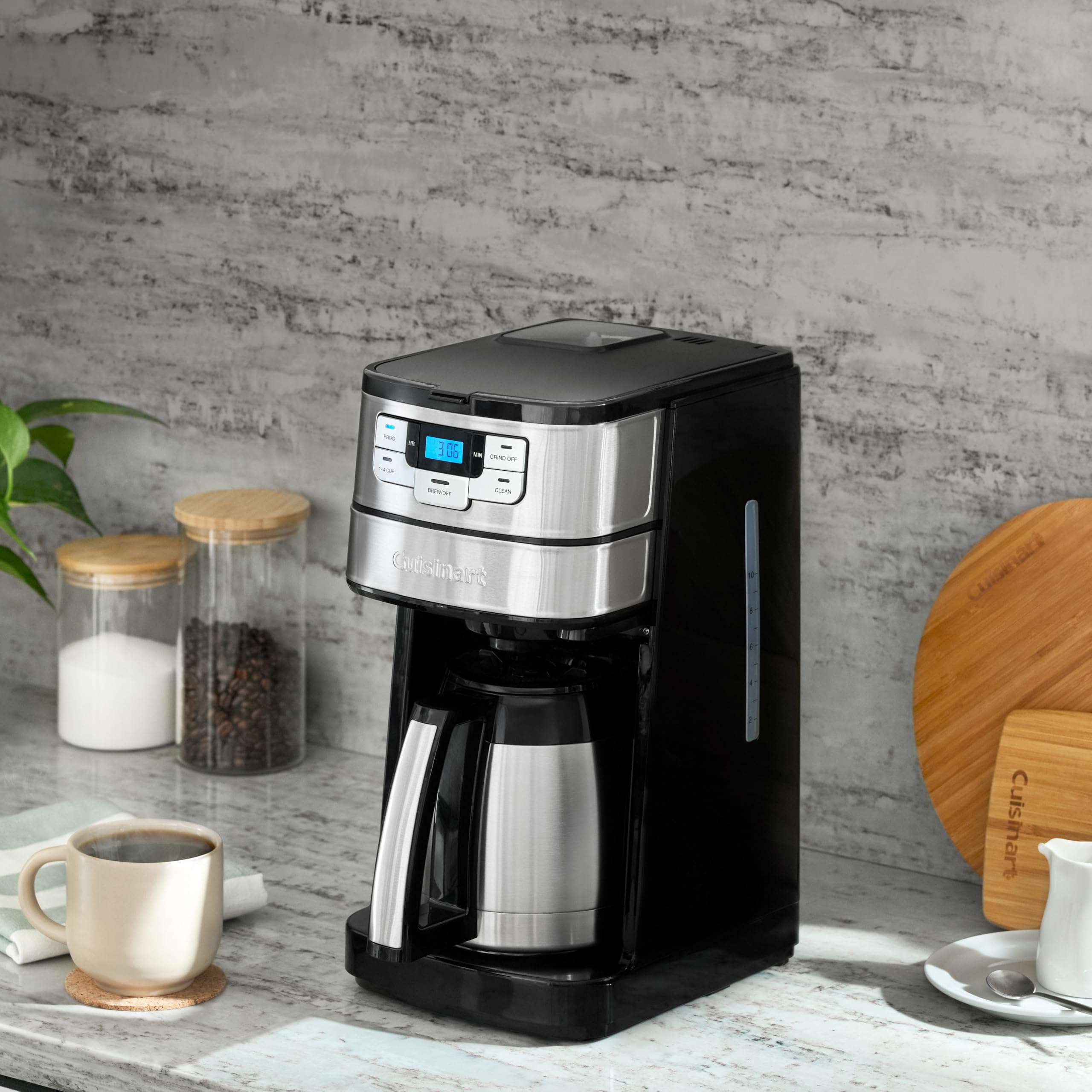 Cuisinart Automatic Grind & Brew 12-Cup Coffee Maker with Blade Grinder, Programmable Coffee Machine Glass Carafe with 1-4 Cup Setting, Brew Pause, Grind-Off Option, DGB-400NAS, Black/Stainless Steel