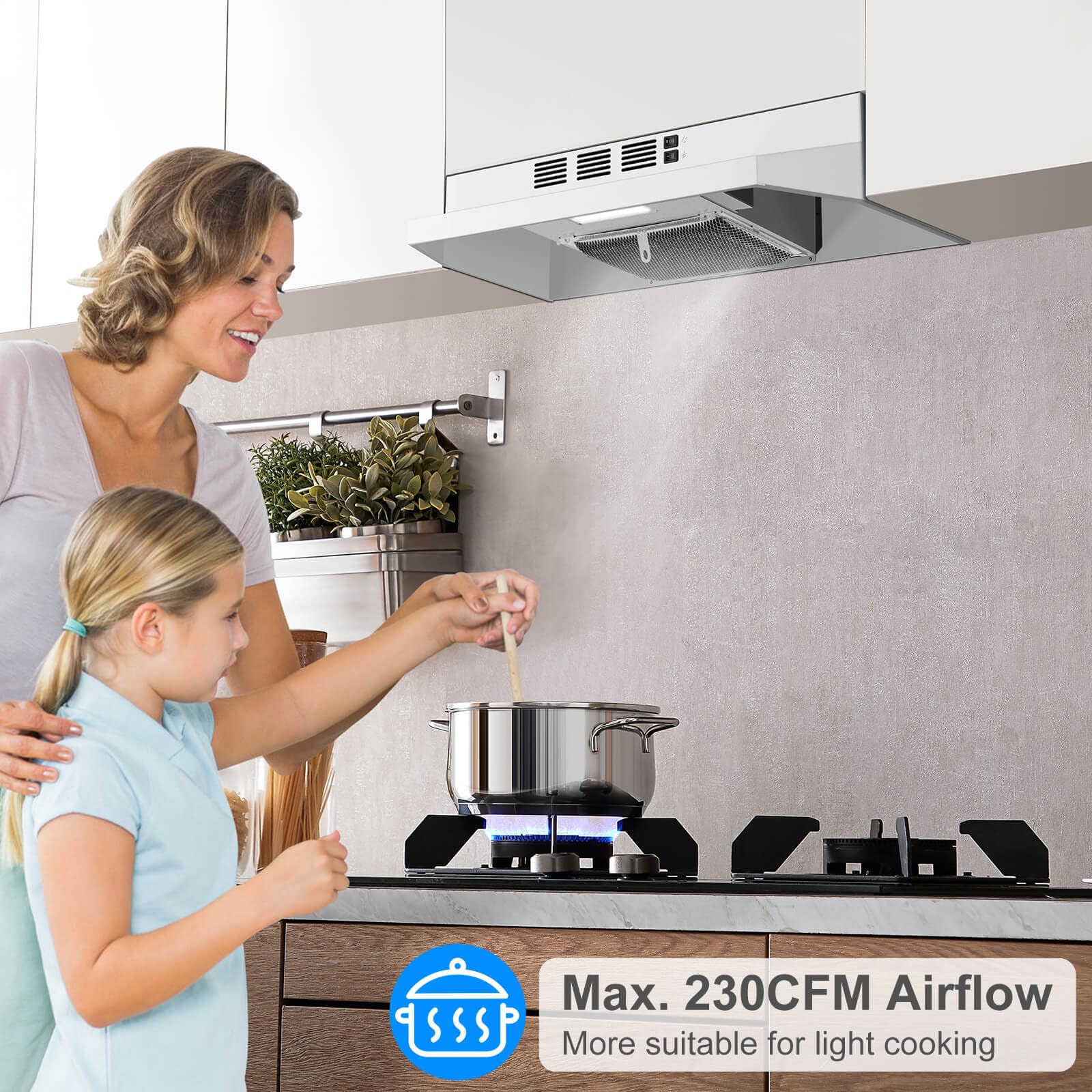 SNDOAS Range Hood 30 inch Under Cabinet, Ducted/Ductless Convertible Kitchen Hood, Stainless Steel Vent Hood with LED Light,Under Cabinet Hood with 2 Speed Exhaust Fan,Black