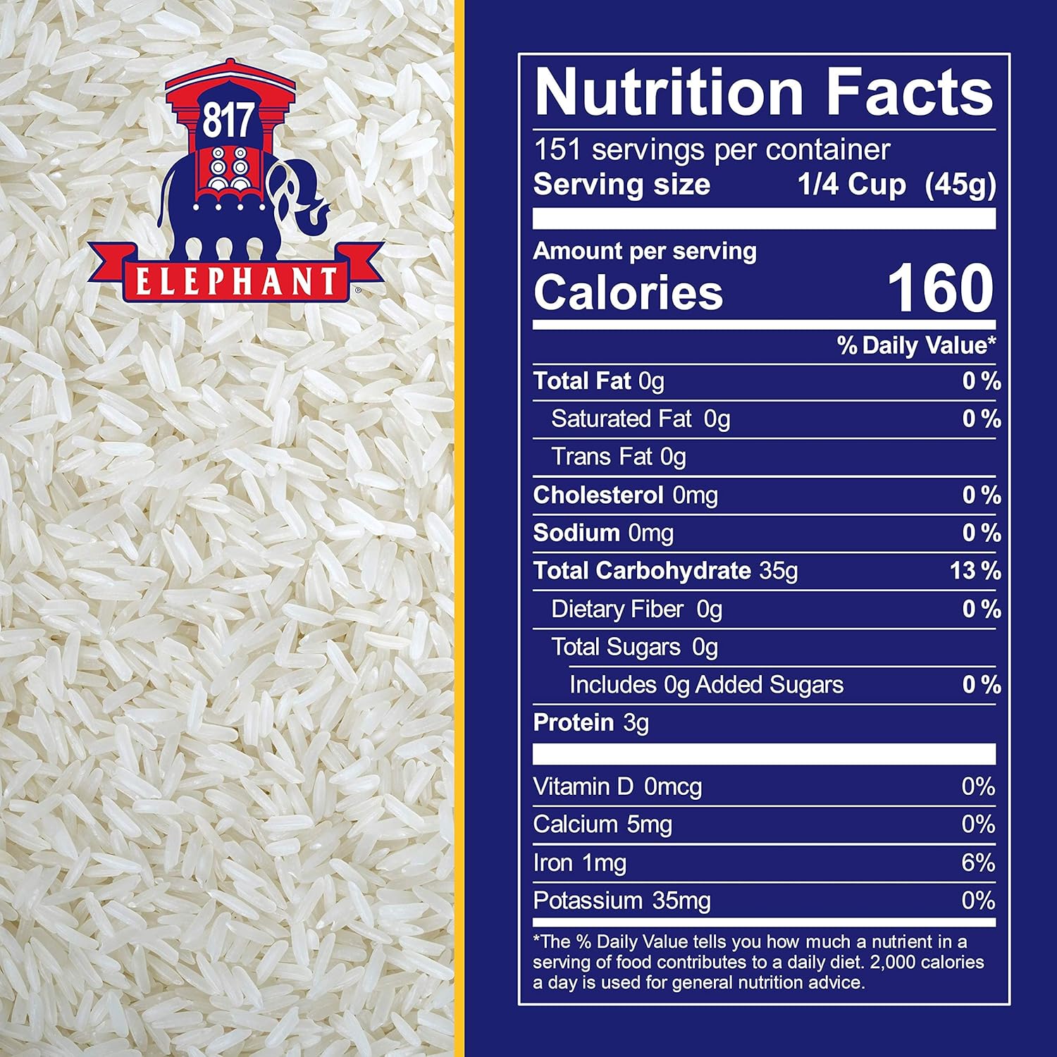 817 Elephant Thai Hom Mali White Jasmine Rice - 15 lb Bag
