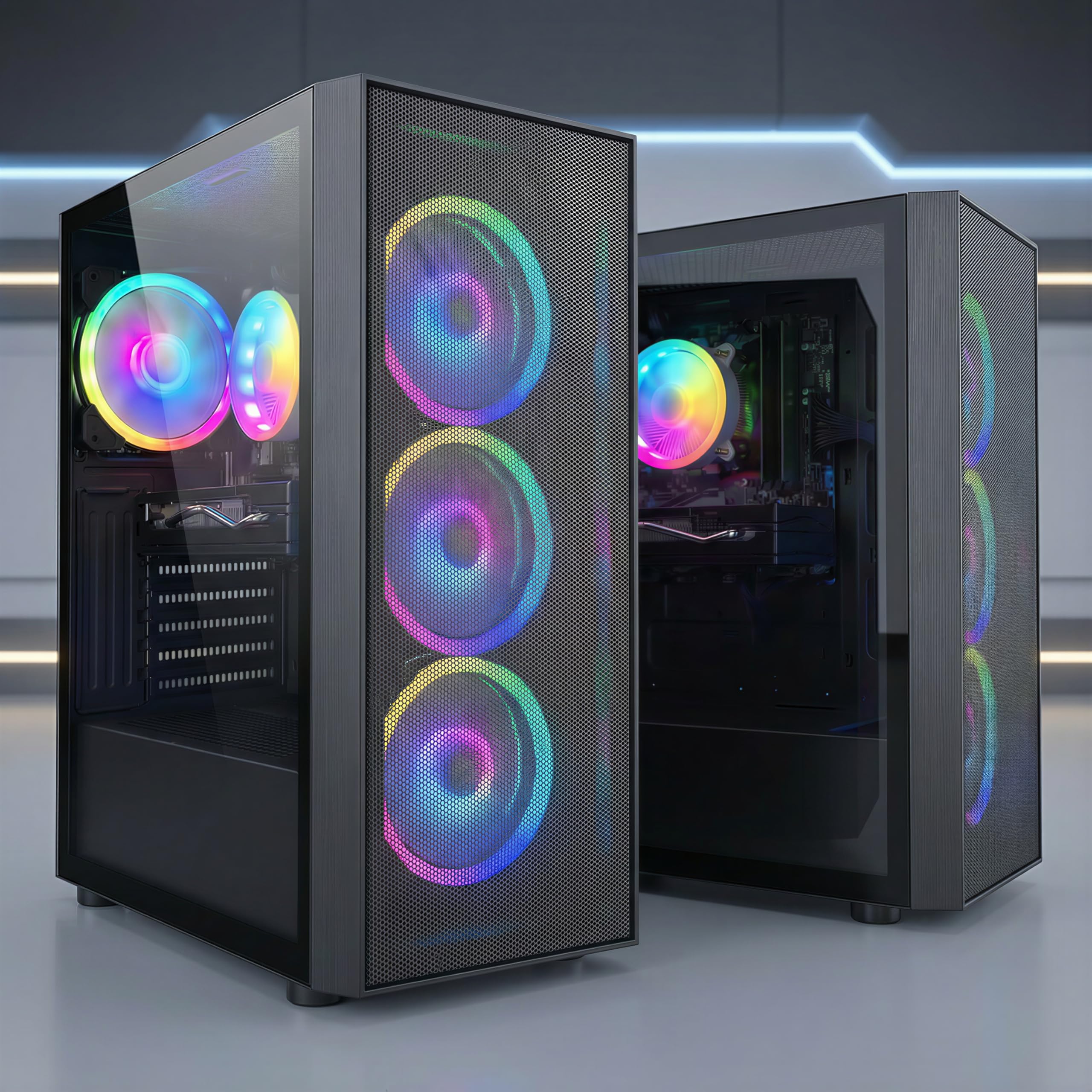 STGAubron Gaming PC Desktop Computer, Intel Core i7 up to 3.9GHz, Radeon RX 580 8G, 16G RAM, 512G SSD, WiFi 6, BT 5.0, RGB Fan x4, Windows 11 Home