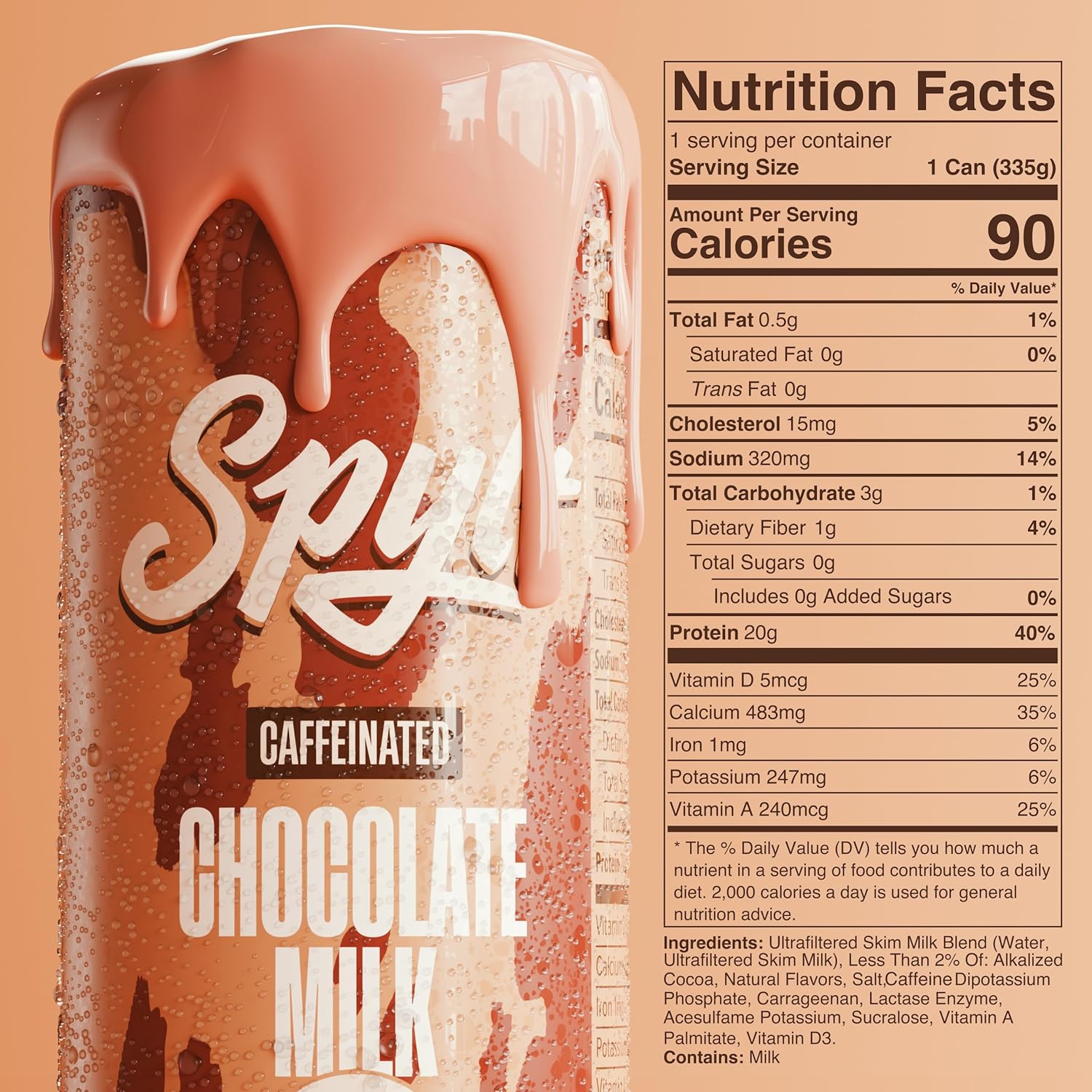 Spylt High Protein Vanilla Milkshake with 60mg Caffeine & 20g Protein - 90 Calories, Ready to Drink, Sugar Free, Lactose Free Milk, Perfect for Workout Recovery & Afternoon Pick Me Up - 12 Count