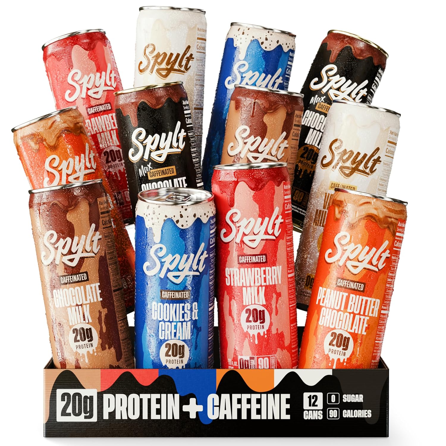 Spylt High Protein Vanilla Milkshake with 60mg Caffeine & 20g Protein - 90 Calories, Ready to Drink, Sugar Free, Lactose Free Milk, Perfect for Workout Recovery & Afternoon Pick Me Up - 12 Count