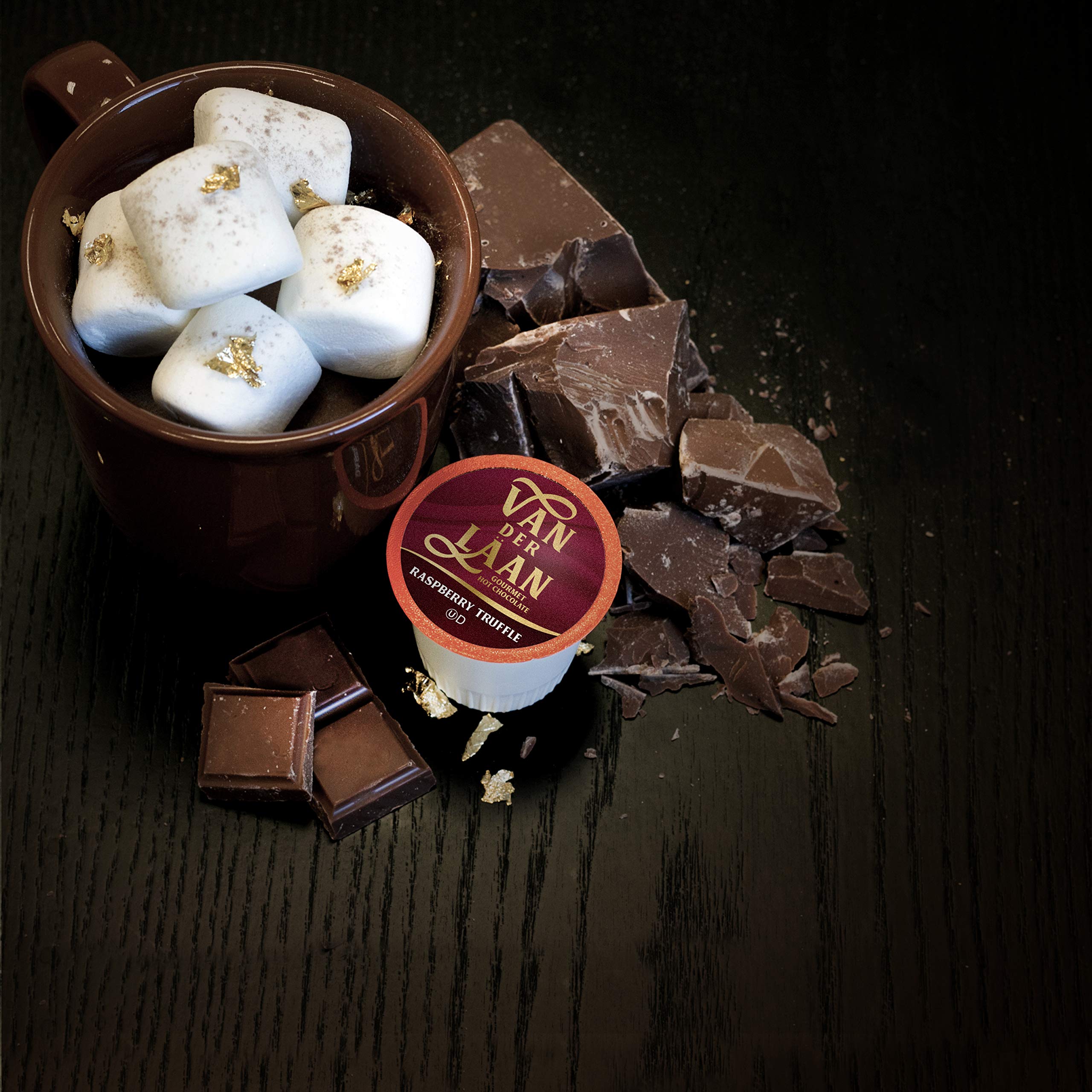 Van Der Laan Chocolate Hot Cocoa Pods, Dark Chocolate Gourmet Dutch Chocolate Compatible with K Cup Brewers Including 2.0, 40 Count