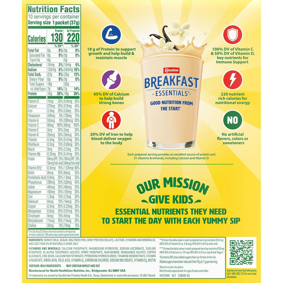 Carnation Breakfast Essentials High Protein Nutritional Powder Drink Mix Packets Vanilla, 13.1 Ounce (Pack of 2)