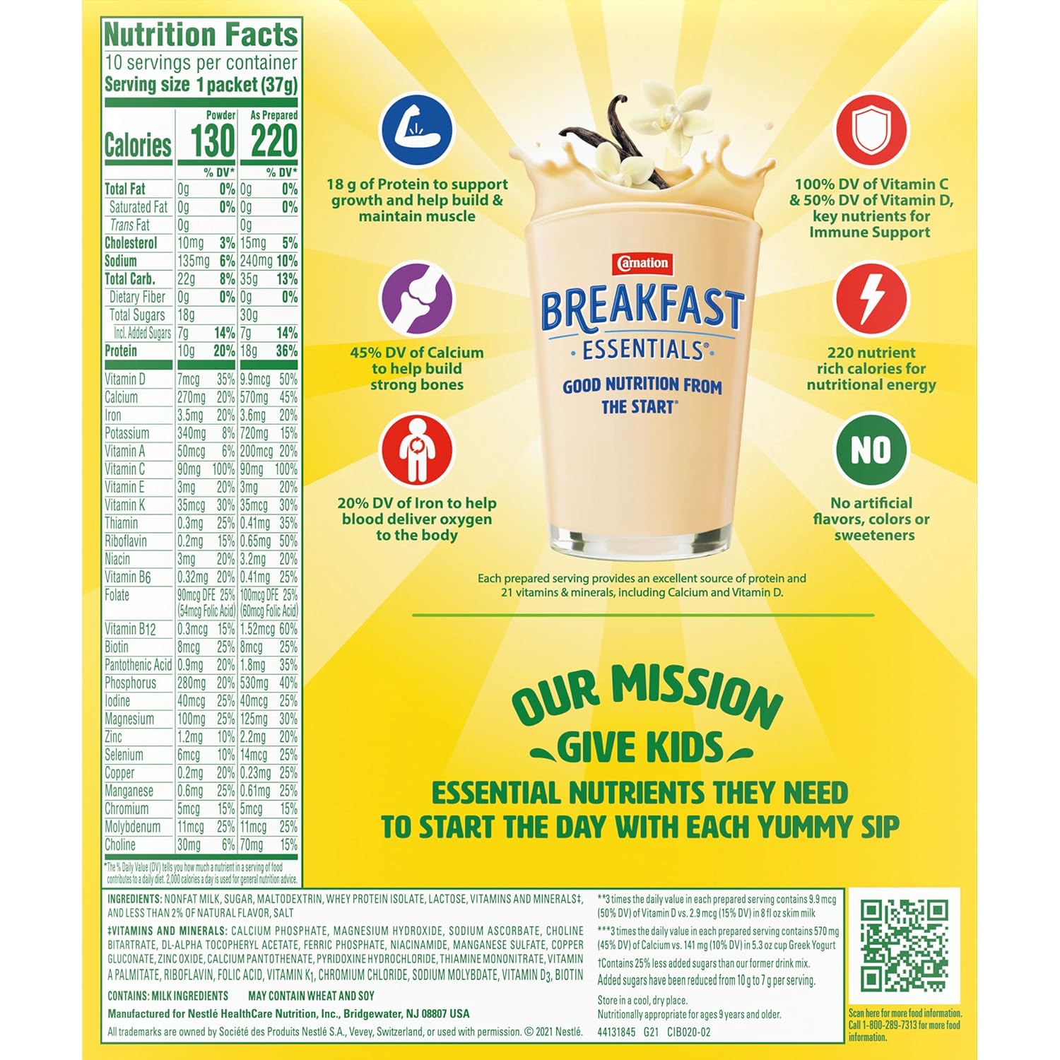Carnation Breakfast Essentials High Protein Nutritional Powder Drink Mix Packets Vanilla, 13.1 Ounce (Pack of 2)