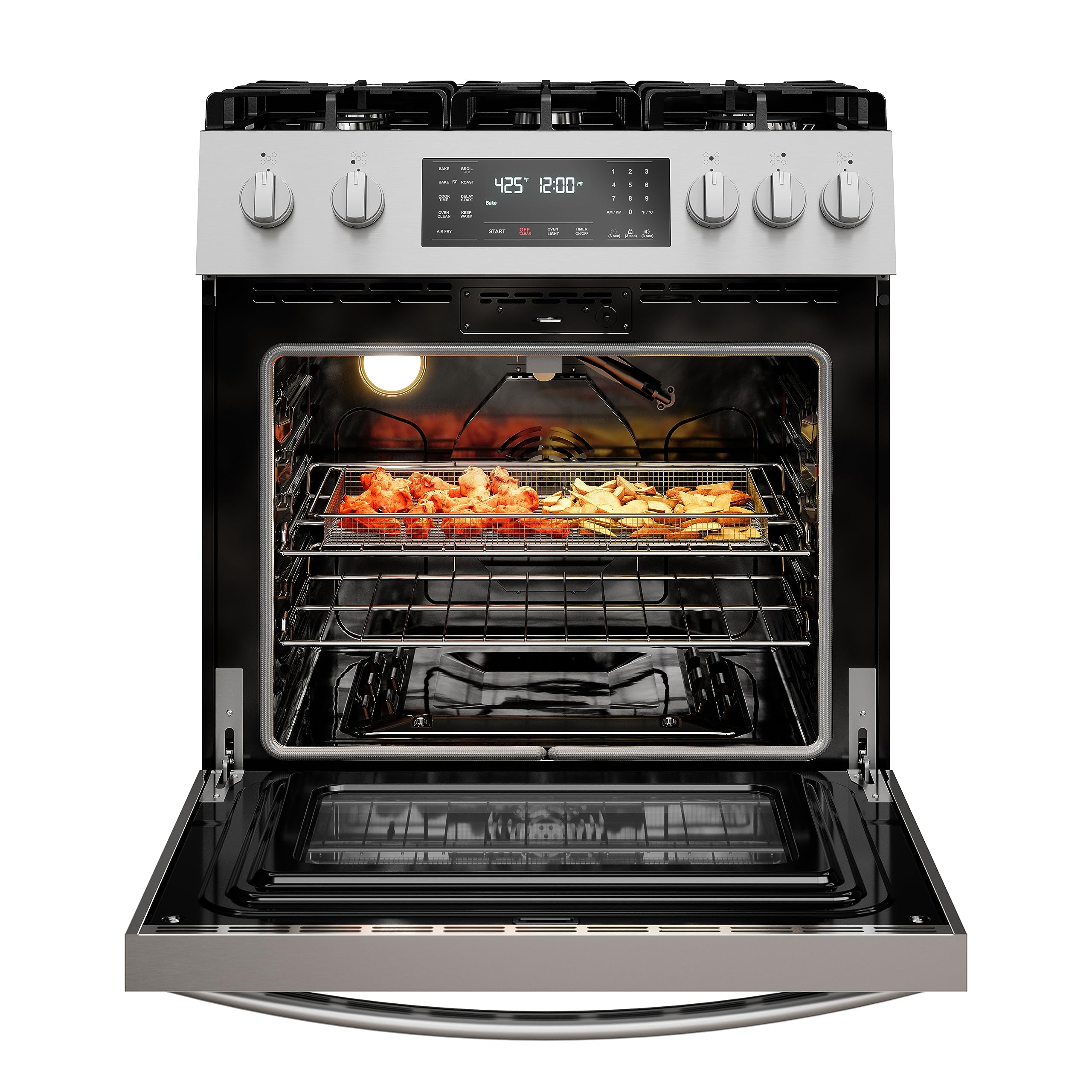 Kenmore Front Control Electric Range Oven with 5 Cooktop Elements with 7 Cooking Power Options, True Convection, Steam and Self Clean, Freestanding Oven, 4.8 cu. ft. Capacity Stainless Steel