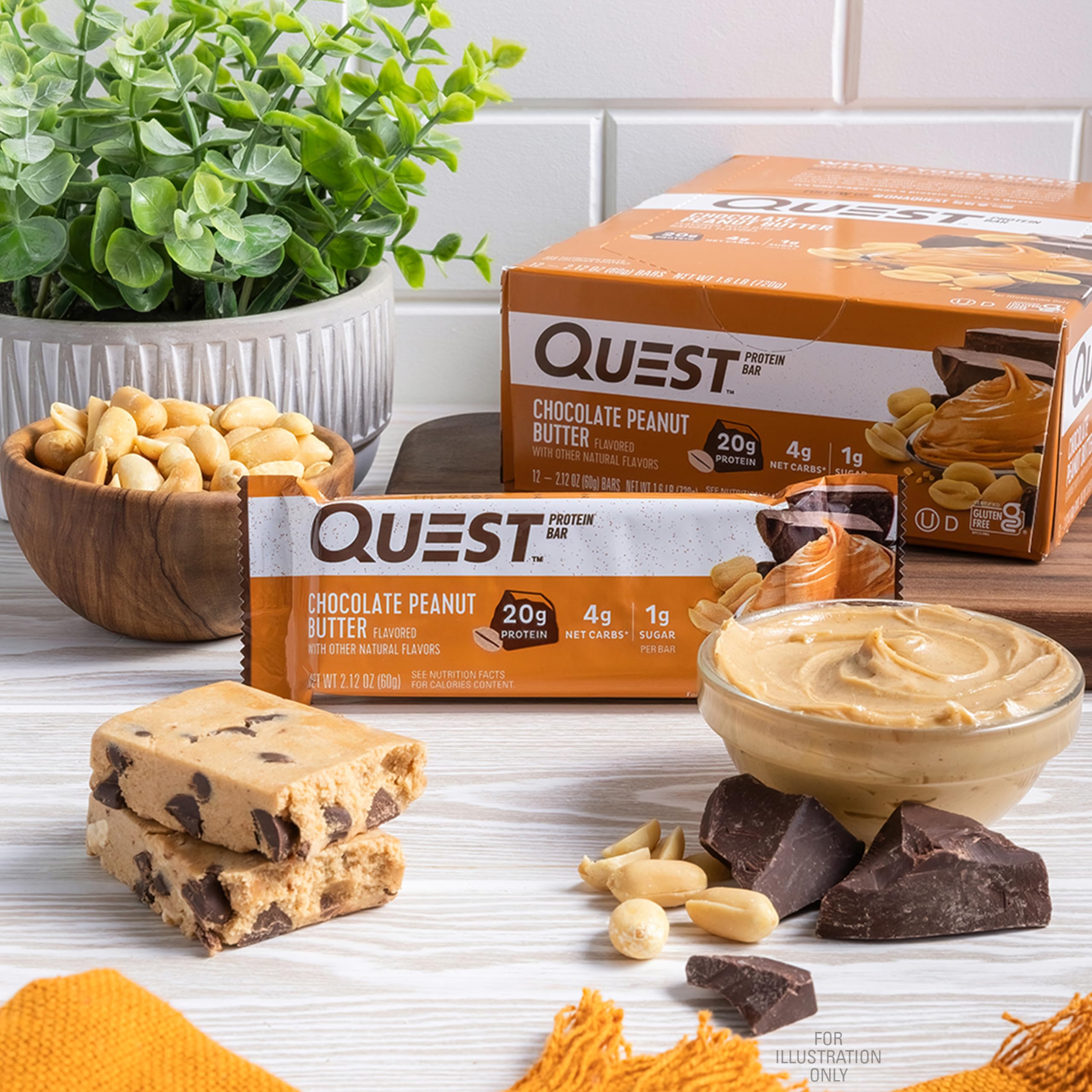 Quest Nutrition Chocolate Chip Dough Cookie Protein Bars, 21g Protein, 1g Sugar, 4g Net Carb, High Fiber, Gluten Free, Keto Friendy, 12 Count