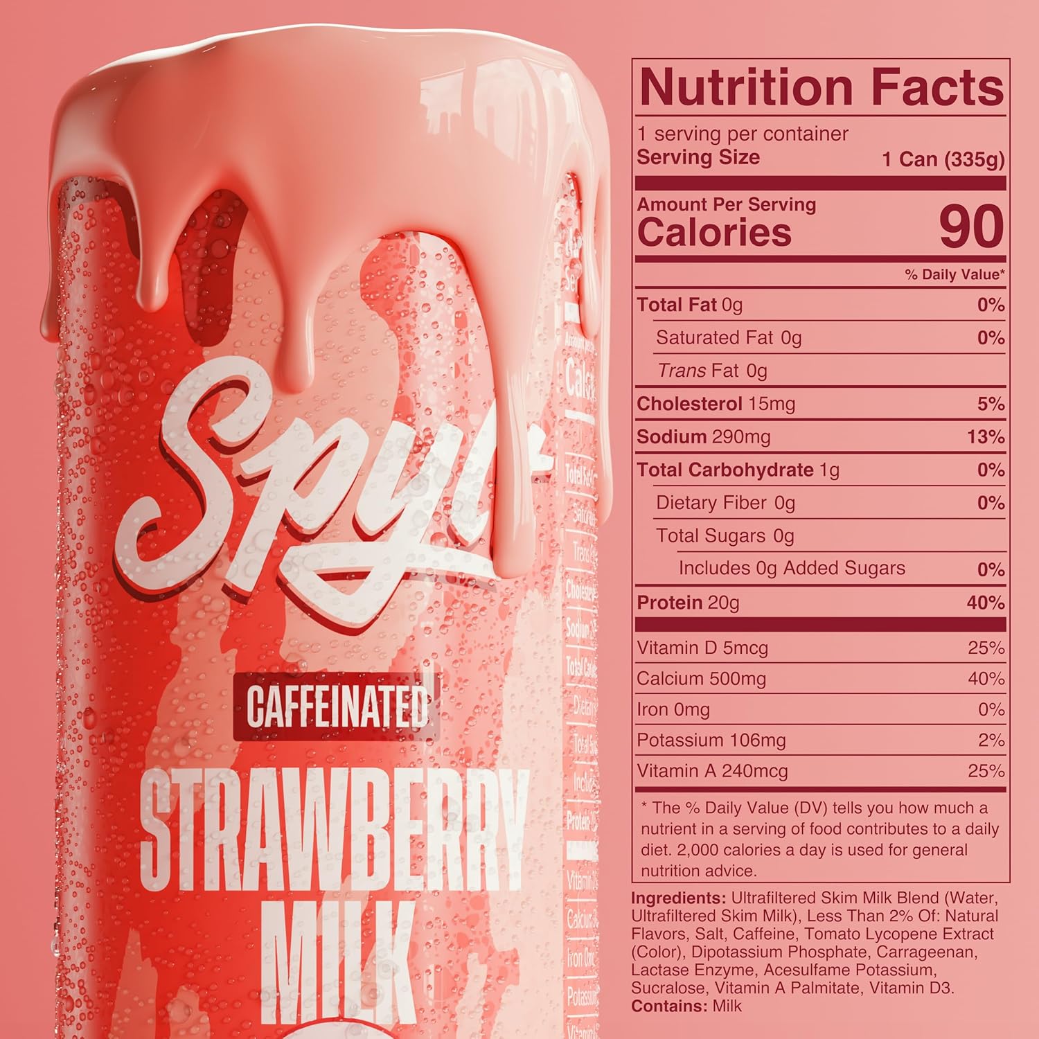 Spylt High Protein Vanilla Milkshake with 60mg Caffeine & 20g Protein - 90 Calories, Ready to Drink, Sugar Free, Lactose Free Milk, Perfect for Workout Recovery & Afternoon Pick Me Up - 12 Count