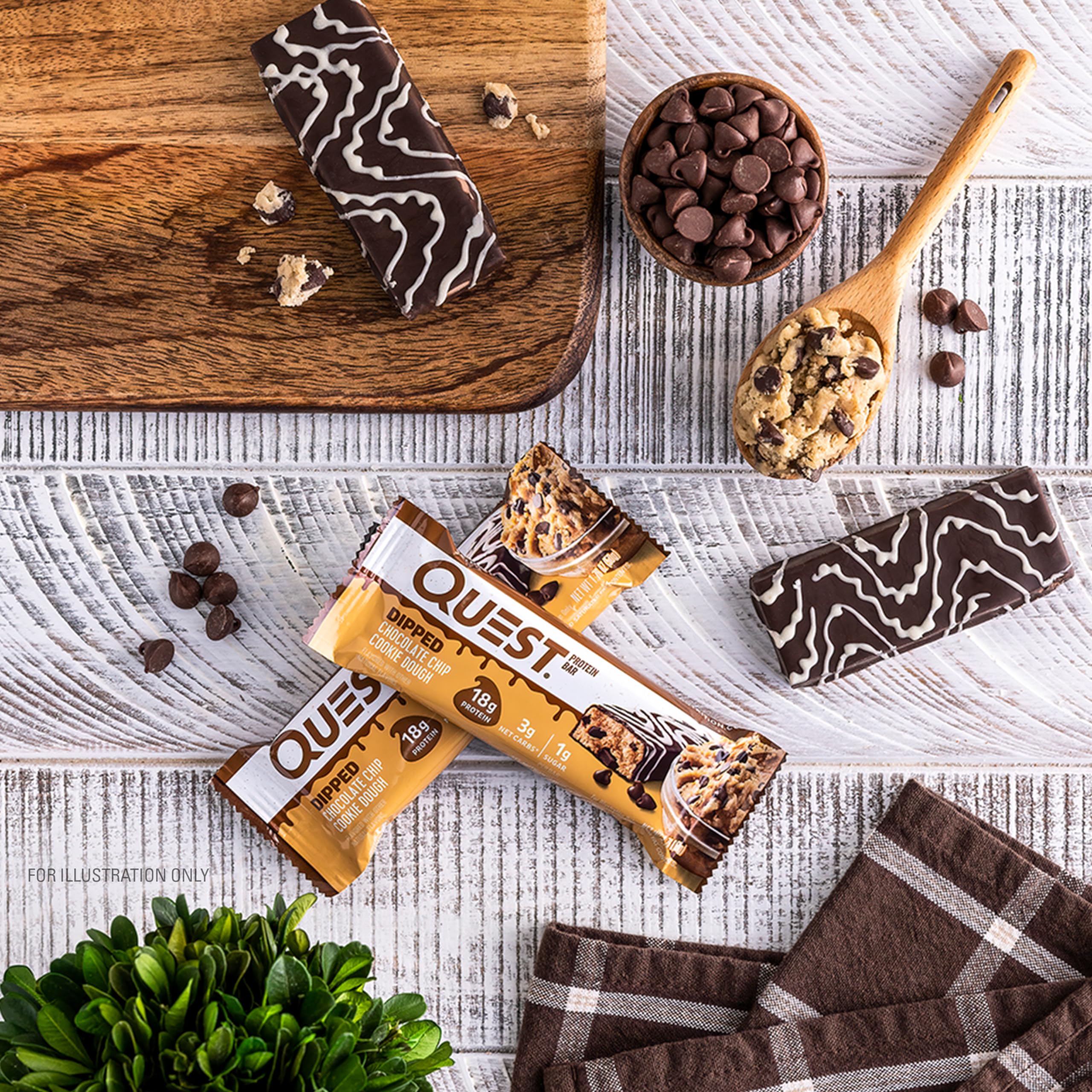 Quest Nutrition Chocolate Chip Dough Cookie Protein Bars, 21g Protein, 1g Sugar, 4g Net Carb, High Fiber, Gluten Free, Keto Friendy, 12 Count