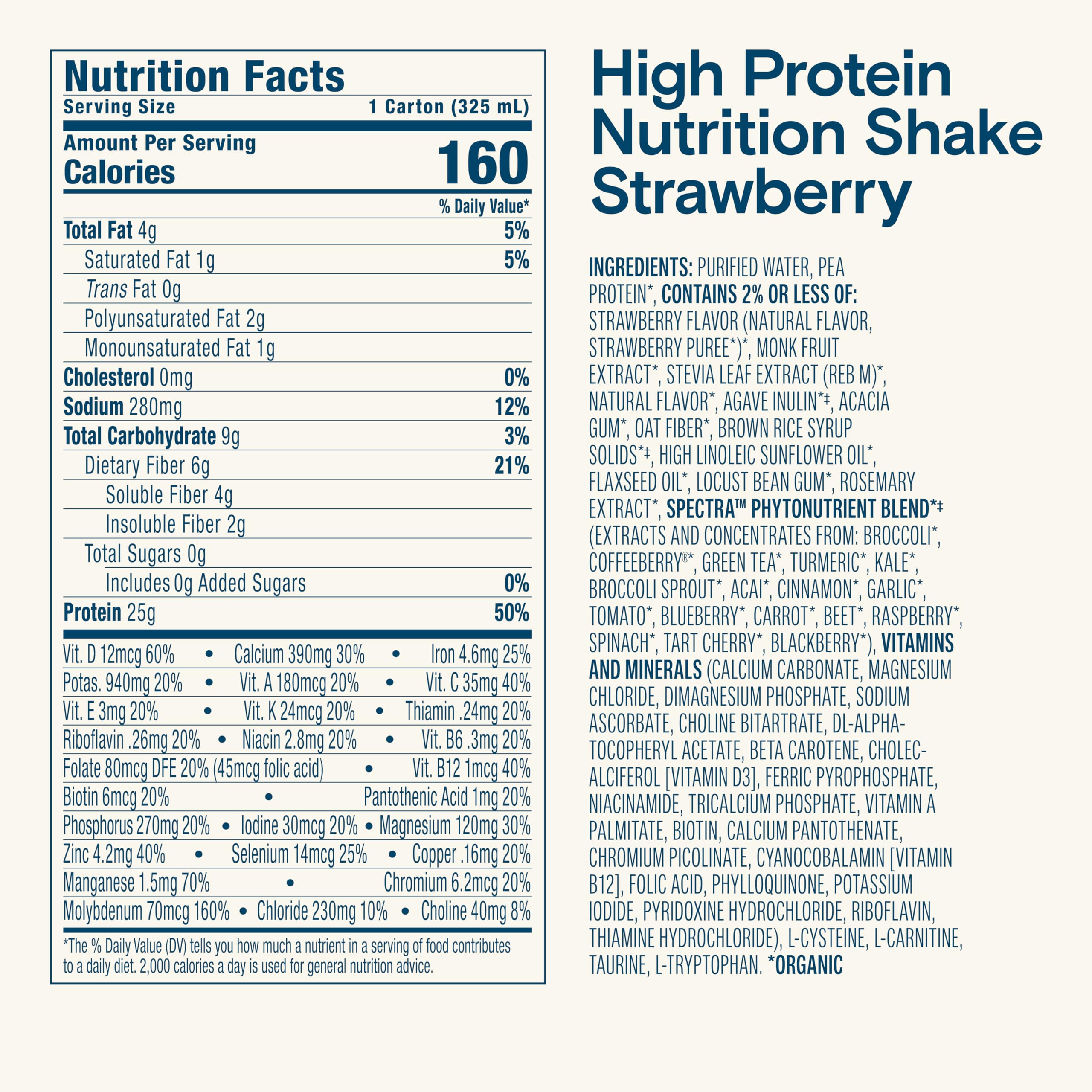 KATE FARMS Organic High Protein Chocolate Nutrition Shake, 25g Protein, 6g Fiber, 27 Vitamins and Minerals, 0g Sugar, Protein Drink, 11 oz (12 Pack)
