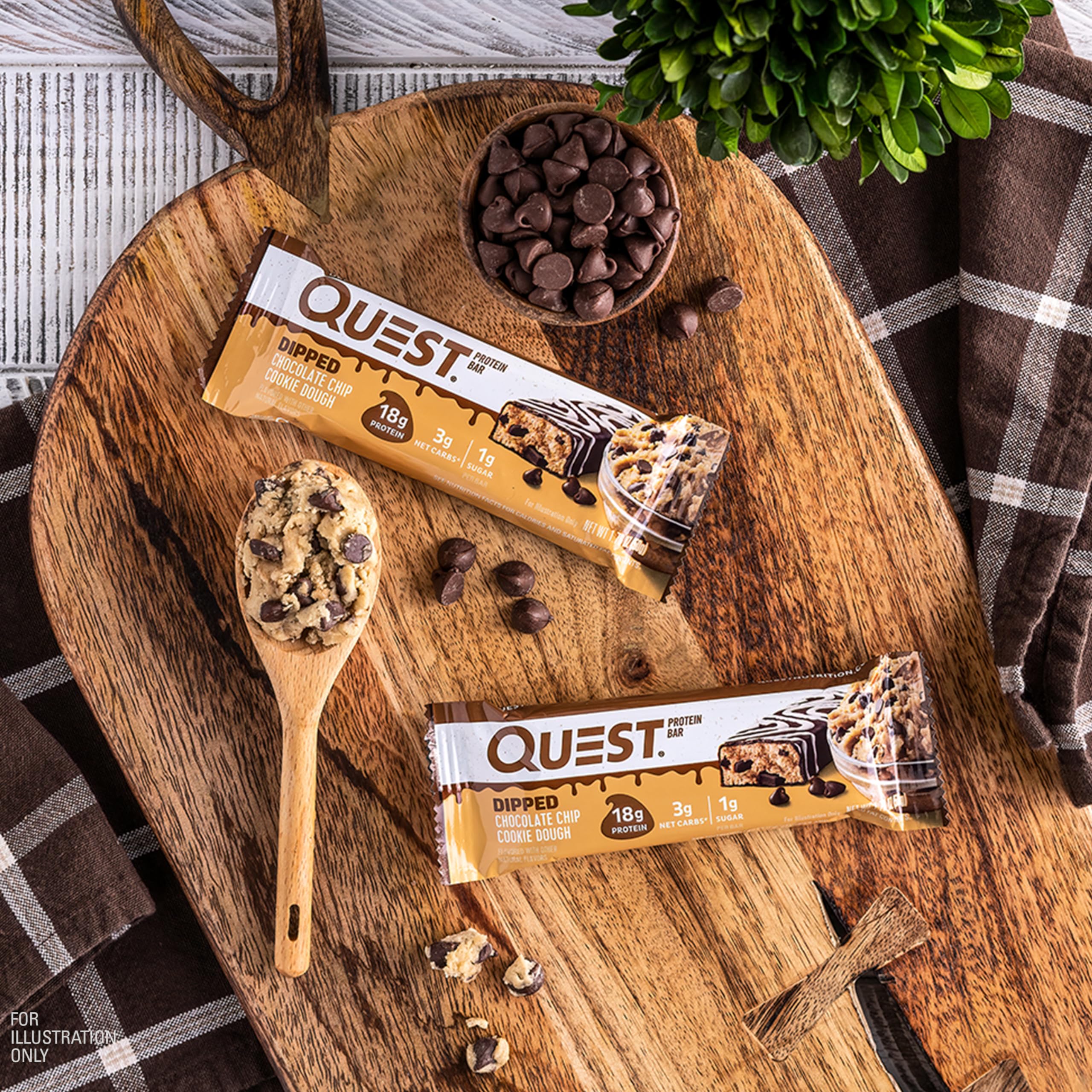 Quest Nutrition Chocolate Chip Dough Cookie Protein Bars, 21g Protein, 1g Sugar, 4g Net Carb, High Fiber, Gluten Free, Keto Friendy, 12 Count