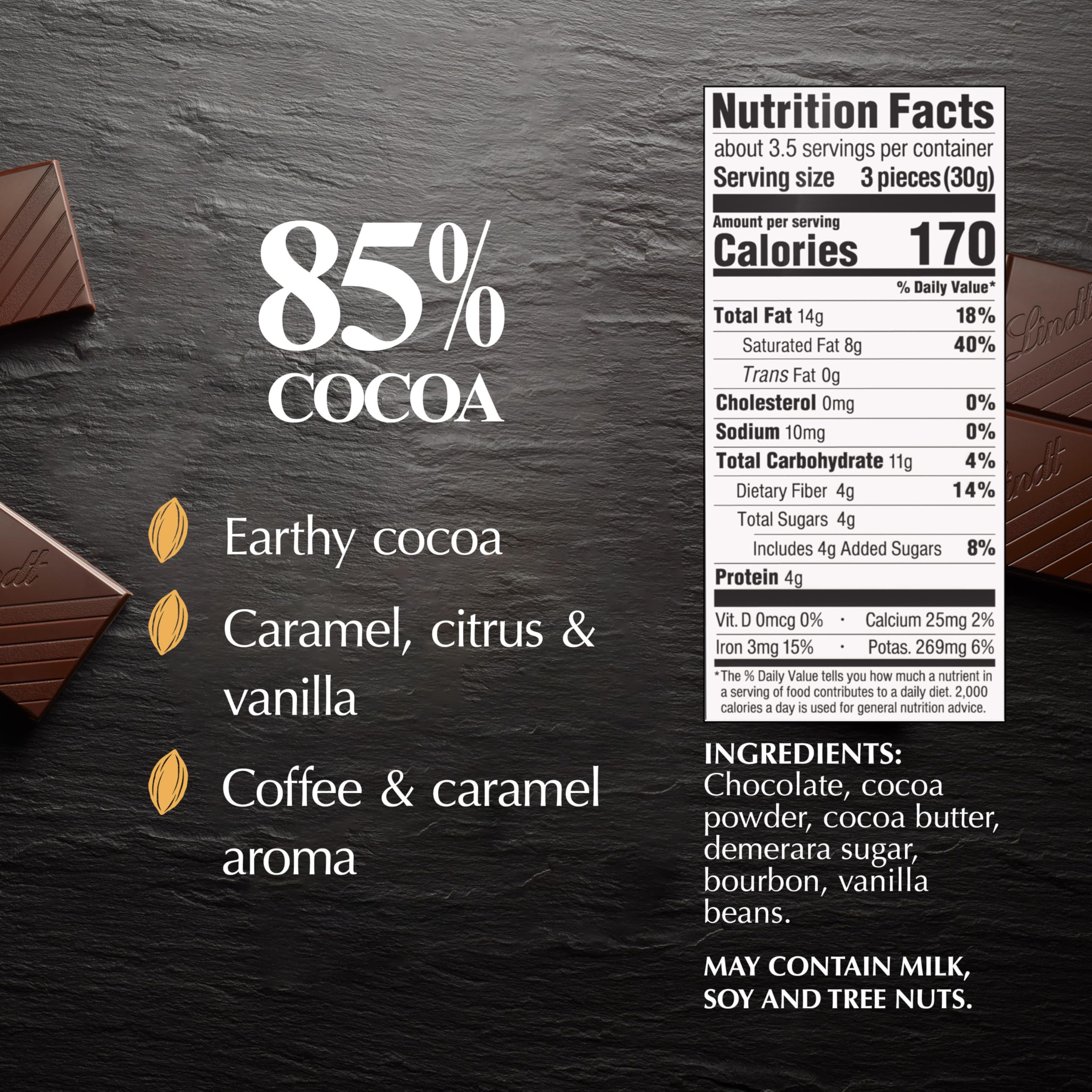 Lindt EXCELLENCE 85% Cocoa Dark Chocolate Bar, Dark Chocolate Candy, 3.5 oz. (12 Pack)