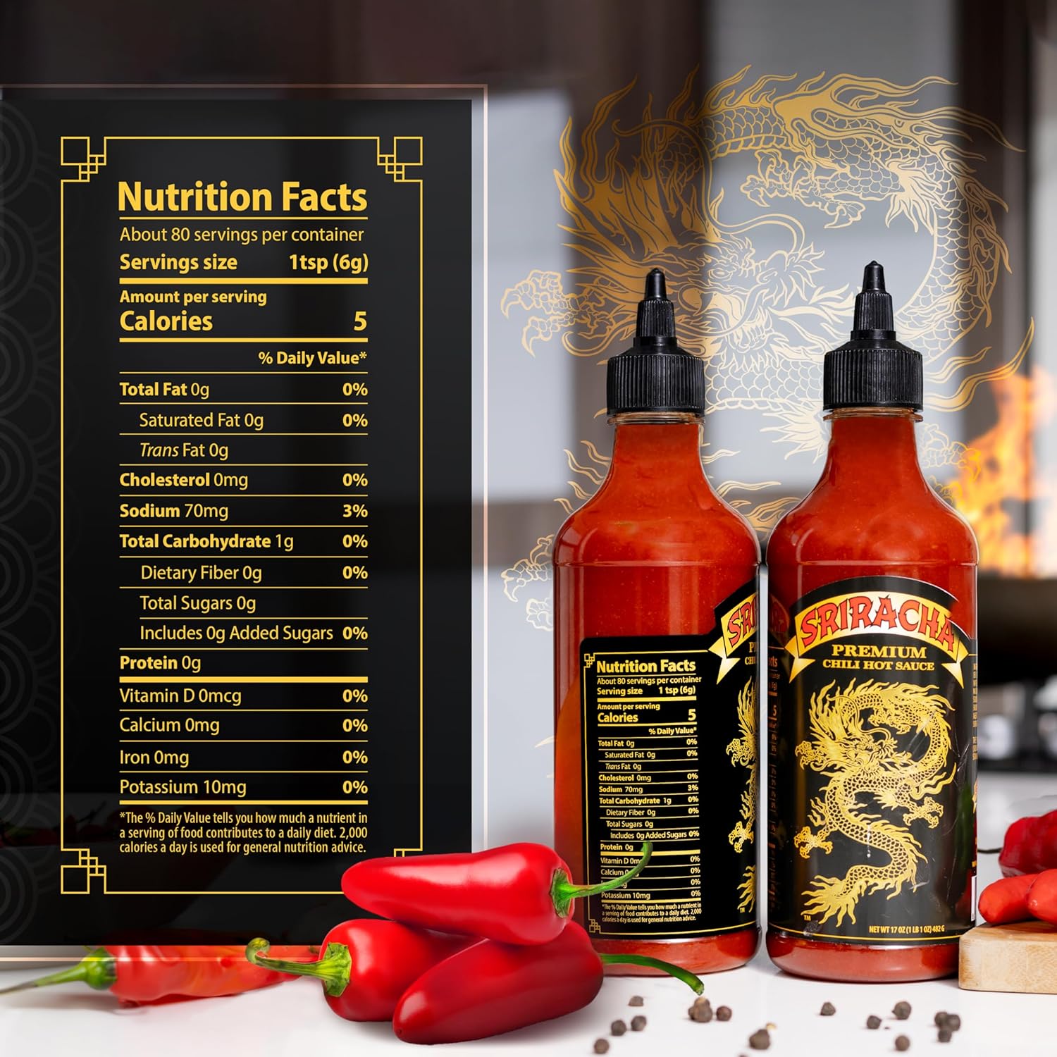 Underwood Ranches Dragon Sriracha Sauce - Hot Sauce for Eggs, Pizza, Mexican Dishes, and More - Holiday Gift for Christmas 17 oz - 2 Pack