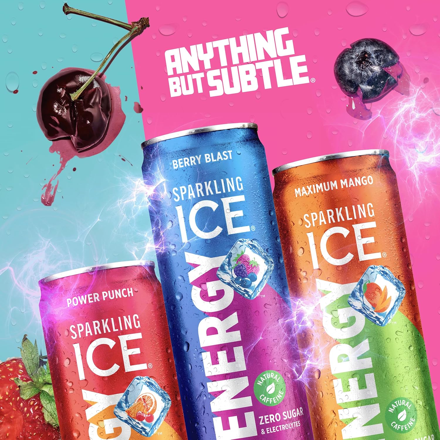 Sparkling Ice Energy Berry Blast 12Pk. Energy Drinks with Vitamins + Antioxidants, Zero Sugar. 12 fl oz cans.