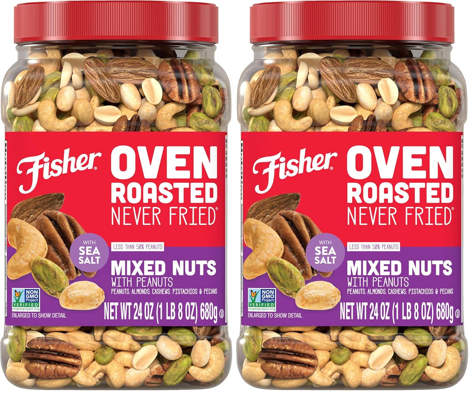 Fisher Oven Roasted Never Fried Deluxe Mixed Nuts, 24 Ounces (Pack of 1), Almonds, Cashews, Pecans, Pistachios, Healthy Snacks for Adults, Made With Sea Salt, No Added Oil, Trail Mix, Gluten Free