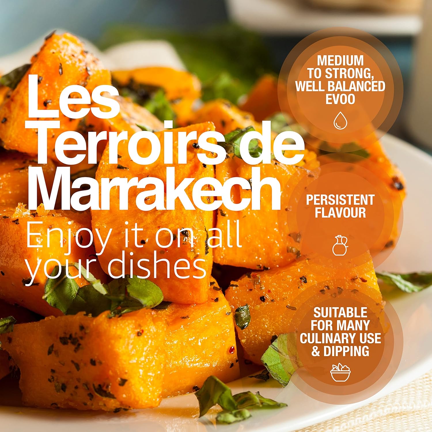 Les Terroirs De Marrakech Extra Virgin Olive Oil, Polyphenol Rich Olive Oil, Moroccan Cold Pressed EVOO Oil, Keto Organic Olive Oil, USDA Certified, Award Winning, Carbon Neutral, 17fl oz. Bottle