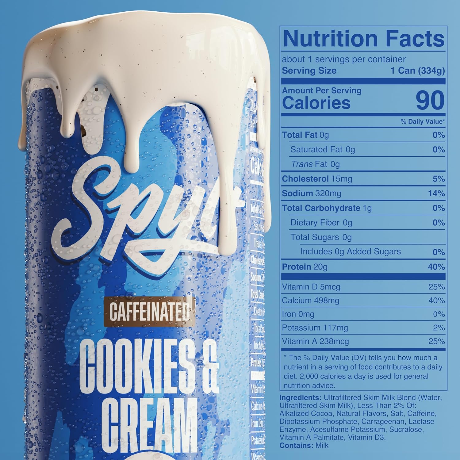 Spylt High Protein Vanilla Milkshake with 60mg Caffeine & 20g Protein - 90 Calories, Ready to Drink, Sugar Free, Lactose Free Milk, Perfect for Workout Recovery & Afternoon Pick Me Up - 12 Count