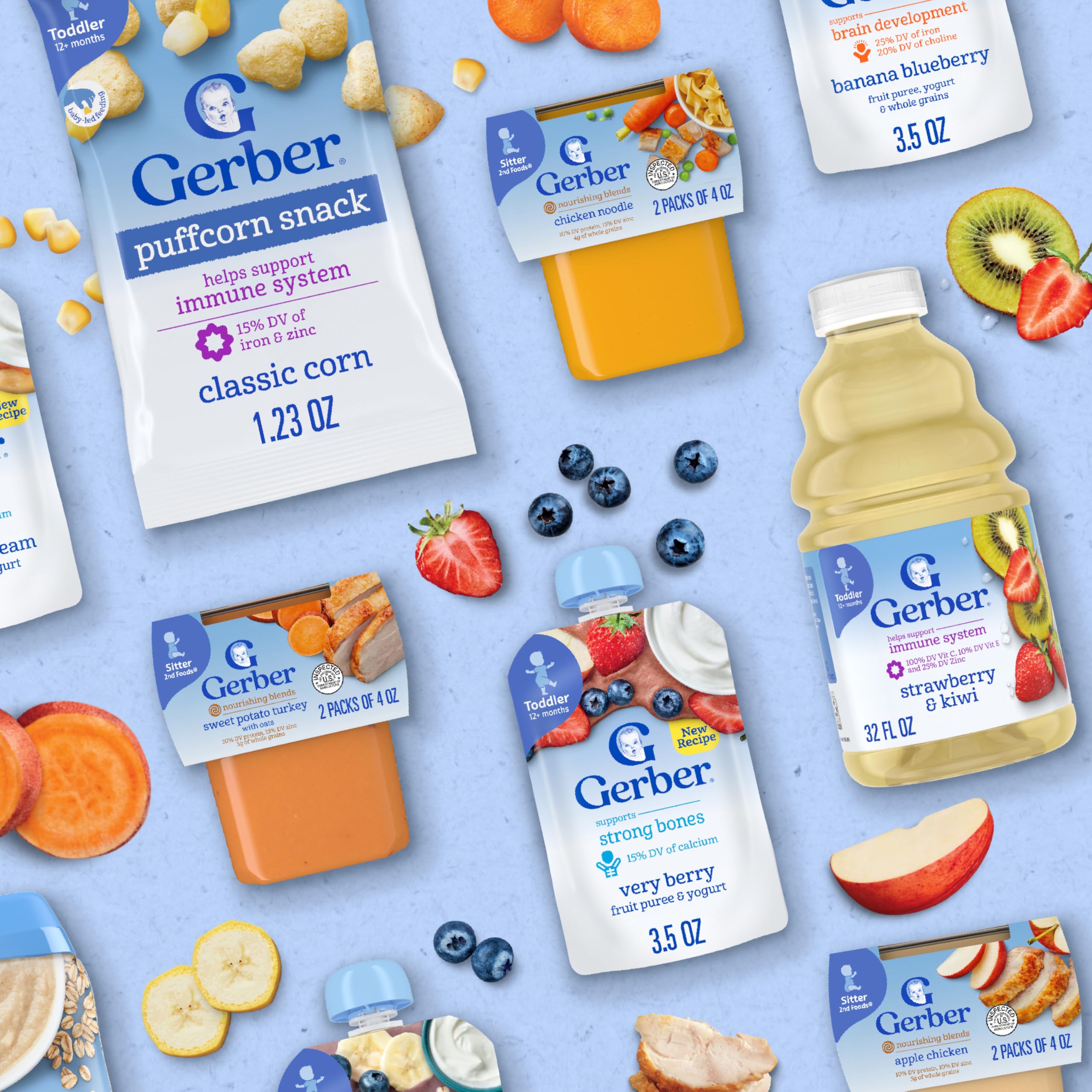 Gerber Stage 2 Baby Food, Nourishing Blends Tubs, Meat Meals Powerblend, Baby Puree, Variety Pack, 32PK