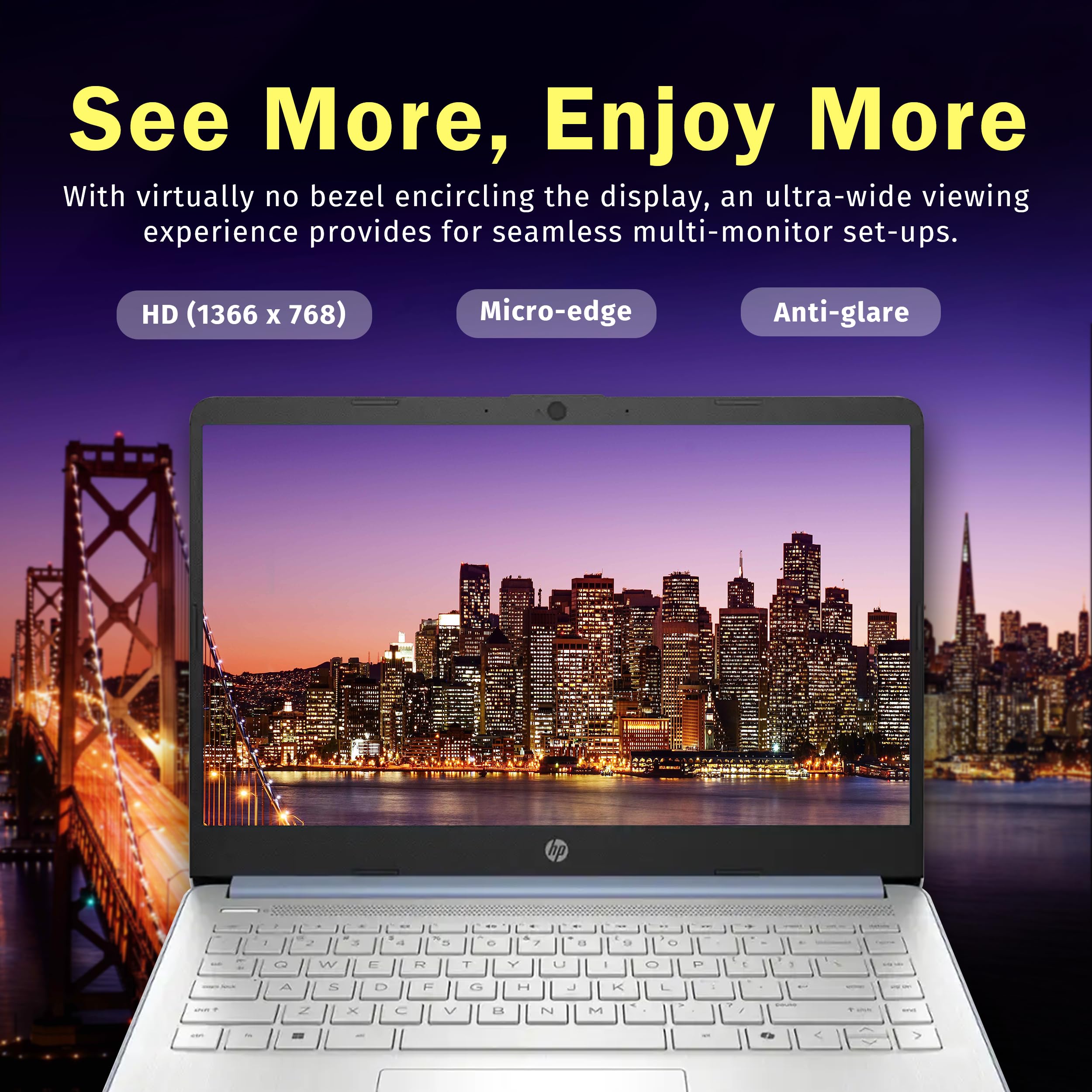 HP Stream 14" HD BrightView Laptop, Intel Celeron N4120, 16GB RAM, 288GB Storage (128GB UFS + 160GB Docking Station Set), Intel UHD Graphics, 720p Webcam, Wi-Fi, 1 Year Office 365, Win 11S, Silver
