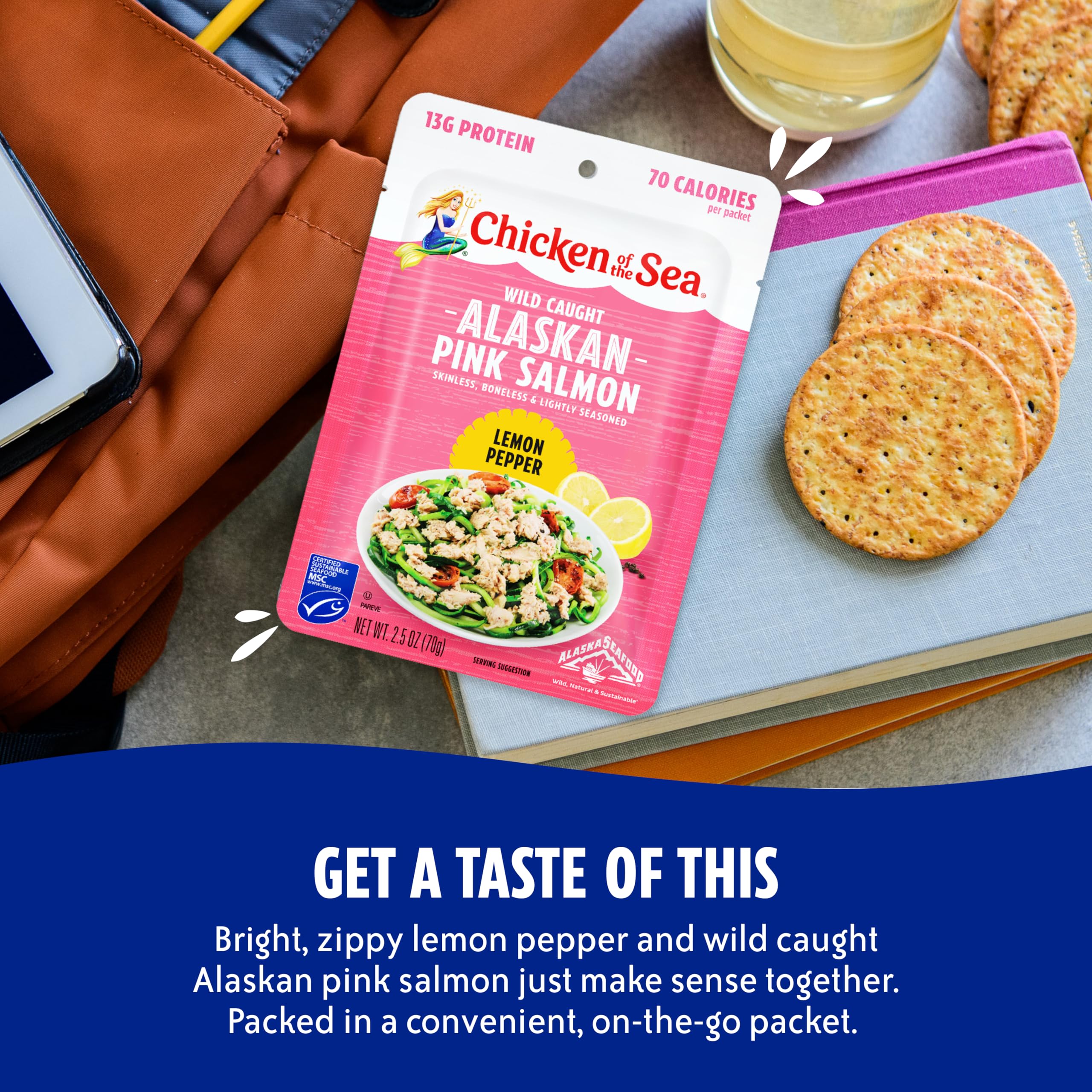 Chicken of the Sea Alaskan Pink Salmon in Spring Water, 2.5 Ounce Packets (Box of 12), Wild Caught, Skinless & Boneless
