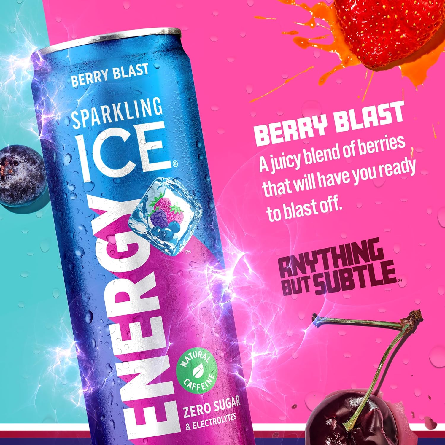 Sparkling Ice Energy Berry Blast 12Pk. Energy Drinks with Vitamins + Antioxidants, Zero Sugar. 12 fl oz cans.