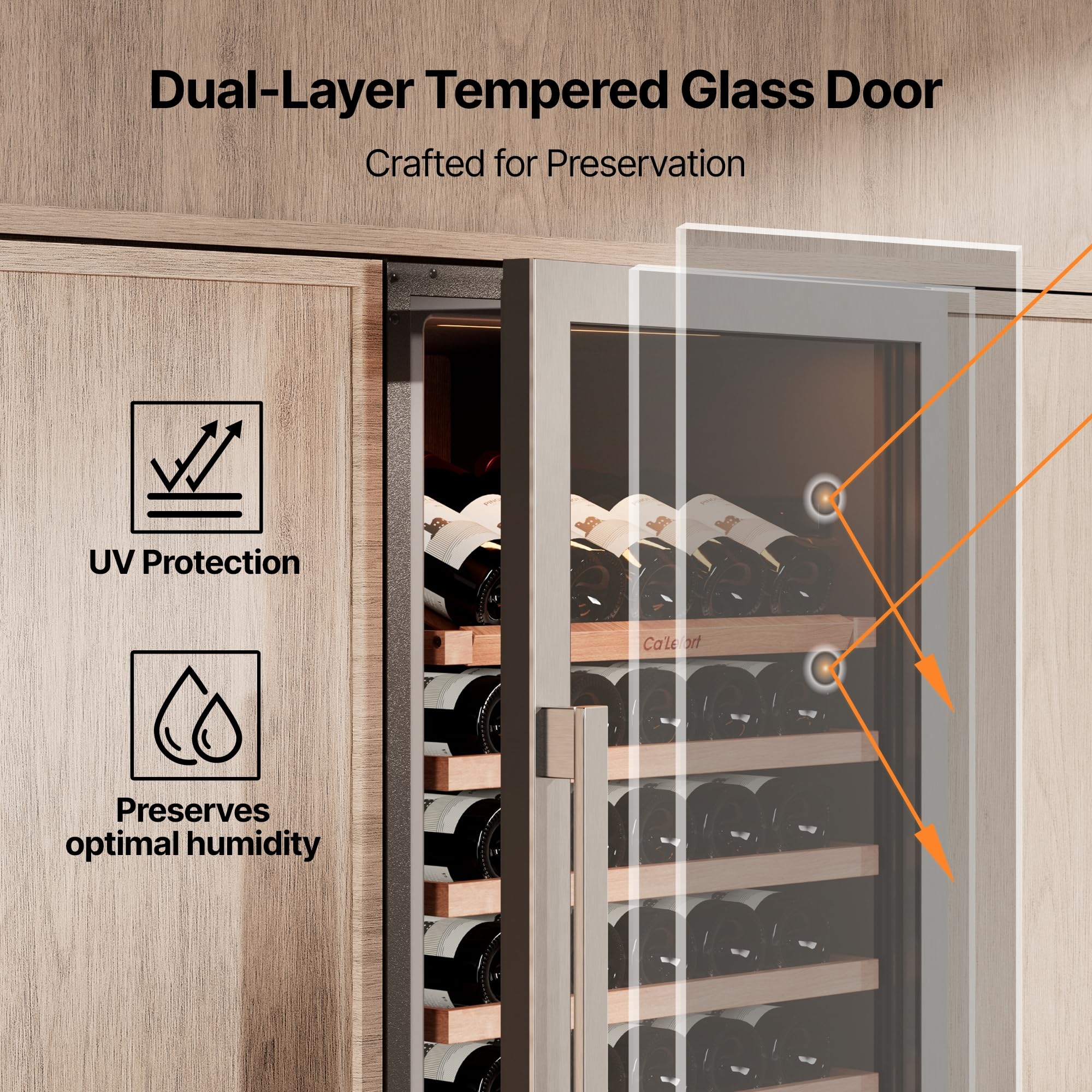 Ca'Lefort 15 Inch Wine Fridge, 33 Bottle Wine Cooler Refrigerator, 40-65°F Wine Refrigerator Glass Door, 3 LED Wine Fridge, Built-in or Freestanding Fridge for Home/Bar/Kitchen (3.0 cu.ft)