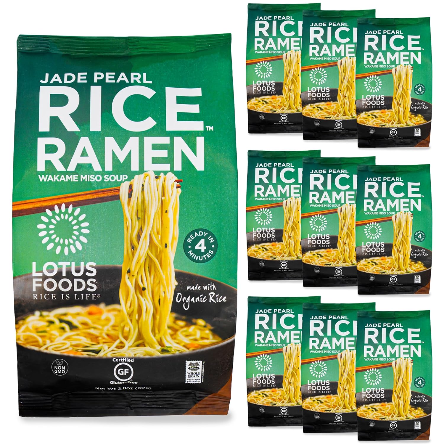 Lotus Foods Bulk Food Organic Millet & Brown Rice Ramen Noodles with Red Miso Soup, Gluten-Free Easy to Cook & Healthy Japanese Noodles with Instant Gourmet Broth, 2.8 Oz (Pack of 10)