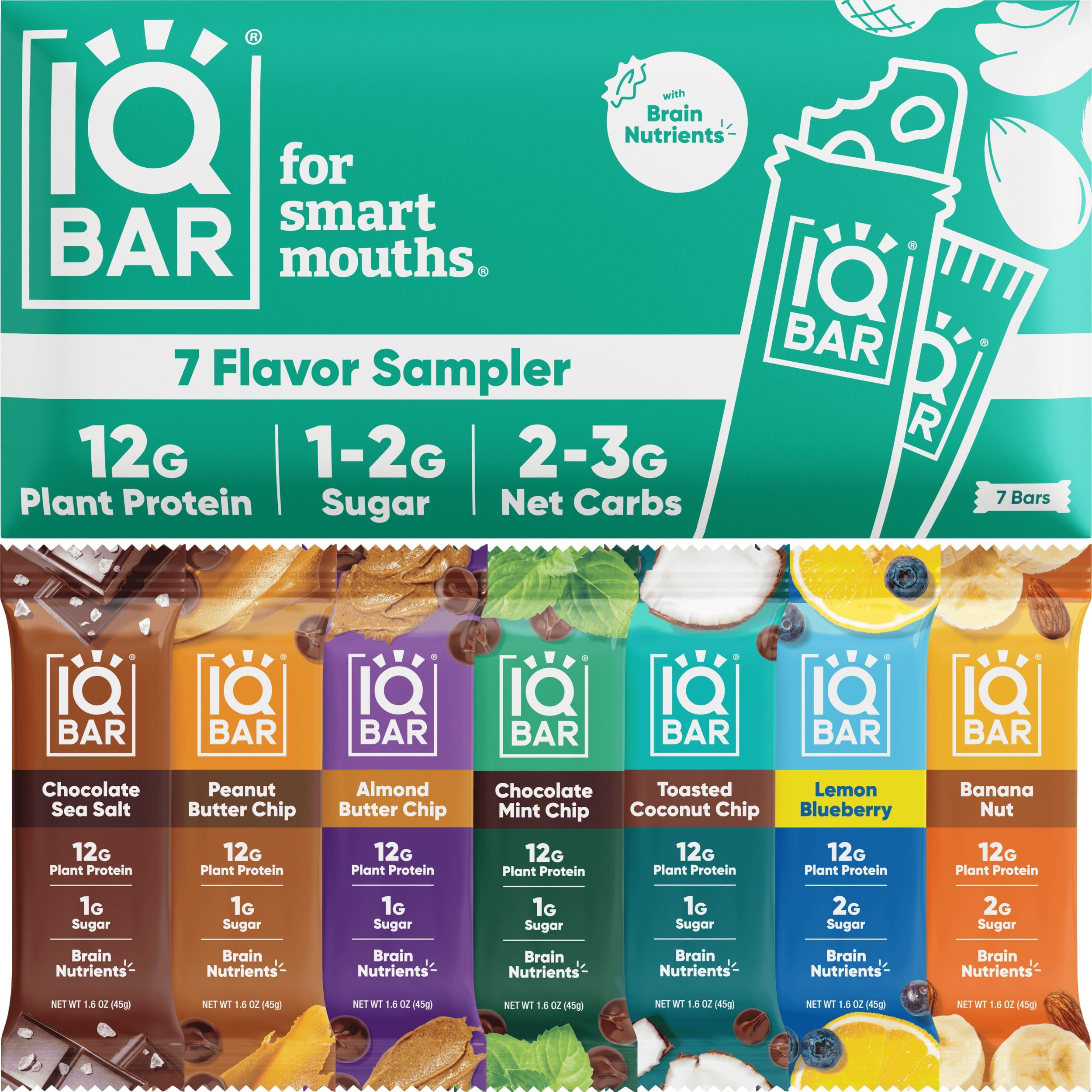 IQBAR Brain and Body Plant Protein Bars - Chocolate Lovers Variety - 36-Count - Keto, Vegan, Low Carb, High Fiber, Gluten Free, Dairy Free, Low Sugar Snack with Nutrients for Focus, Energy, Meal Replacement