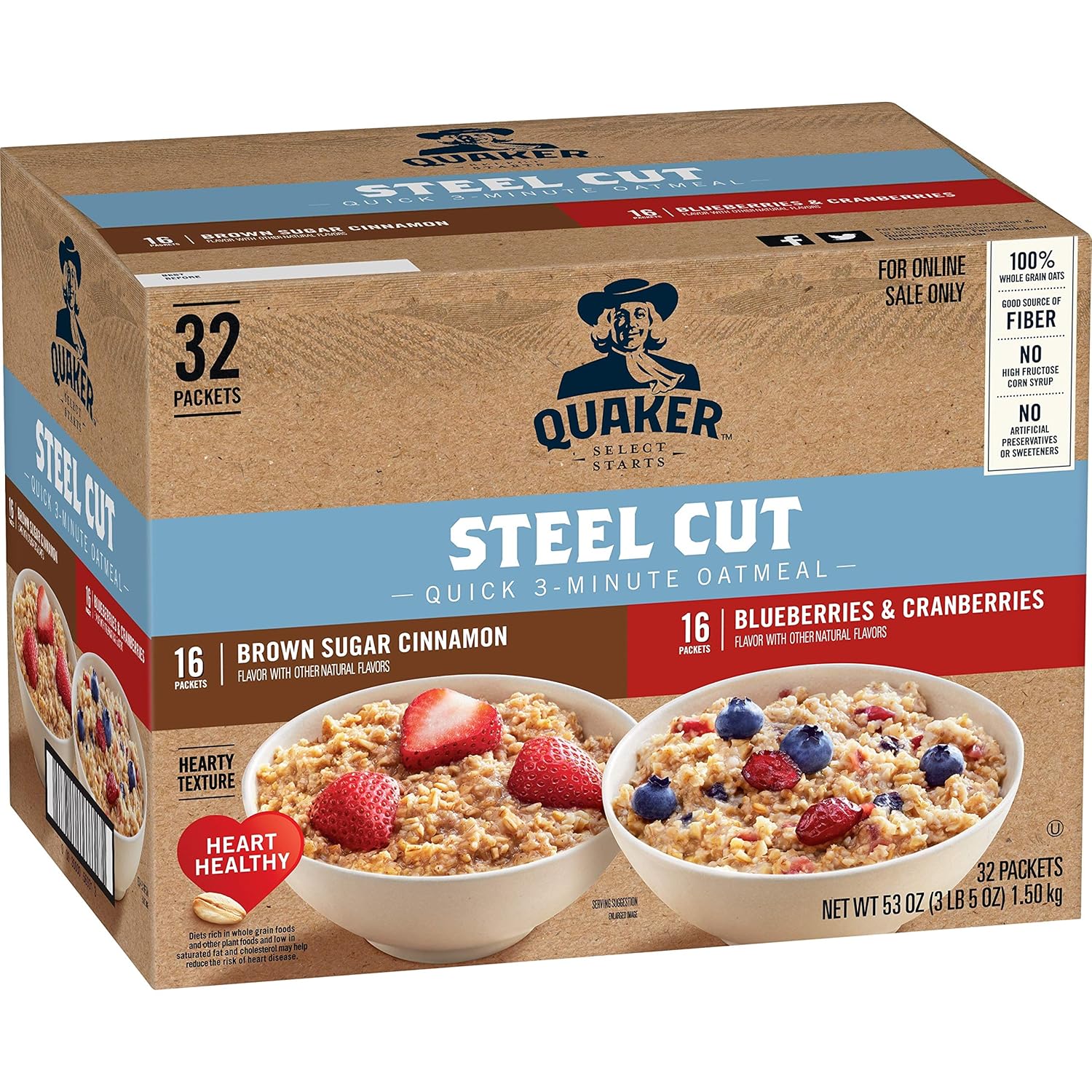 Quaker Instant Oatmeal, 2 Flavor Gluten Free Variety Pack, 32 Count