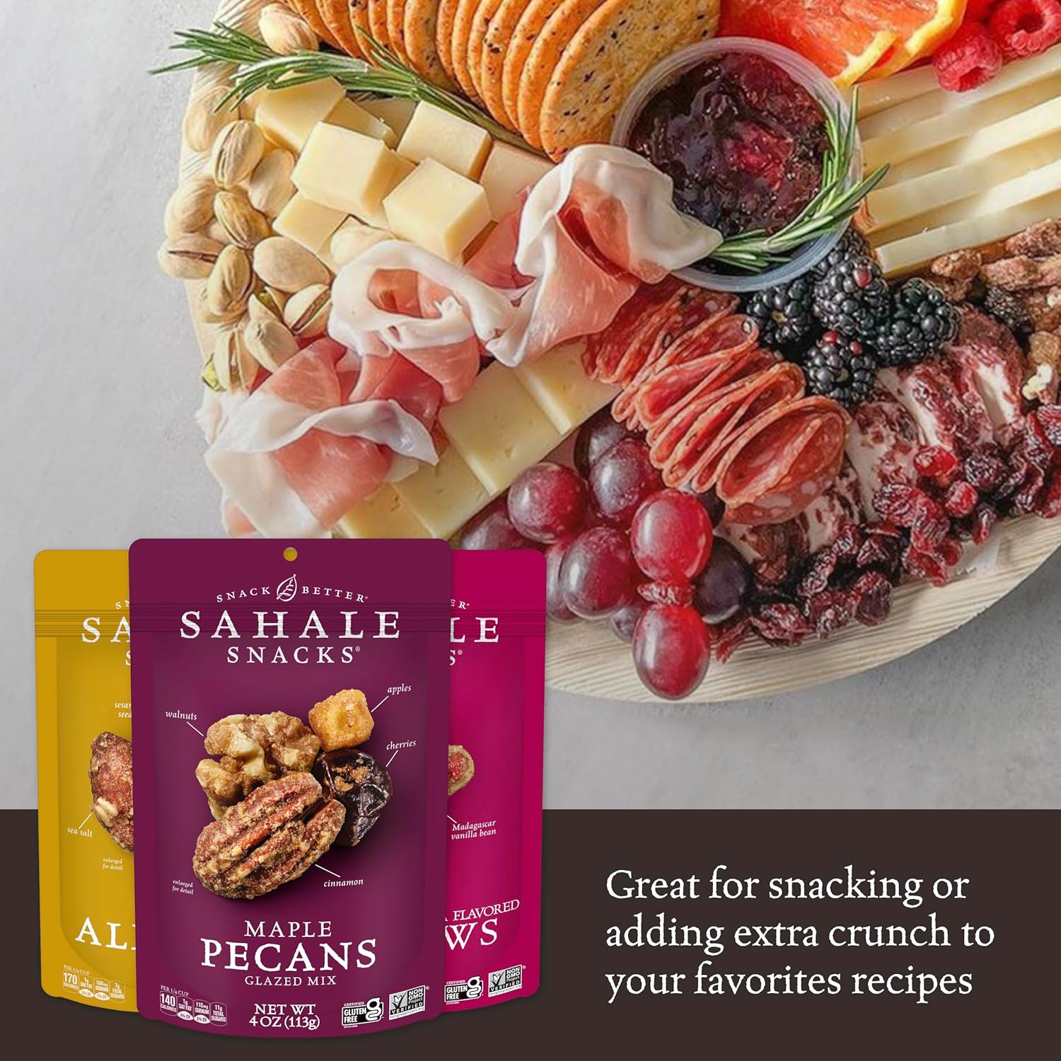 Sahale Snacks Glazed Mix Nut Blend Variety Pack, 1.5 Oz Grab & Go Bags (12 Total Packs) - Four Different Dry-Roasted Deluxe Mixed Nuts Blends Included - Non-GMO Kosher & Certified Gluten-Free Snacks
