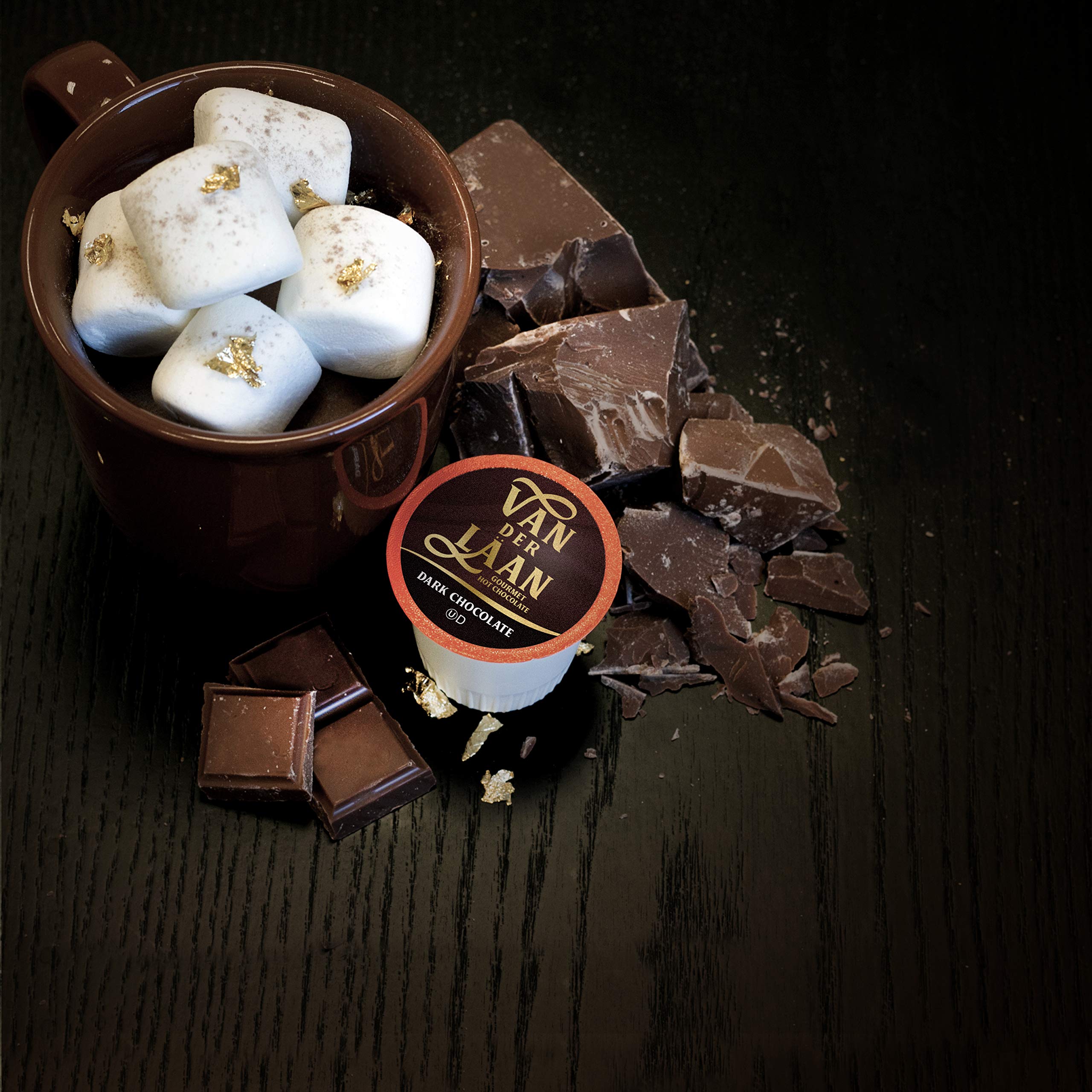Van Der Laan Chocolate Hot Cocoa Pods, Dark Chocolate Gourmet Dutch Chocolate Compatible with K Cup Brewers Including 2.0, 40 Count