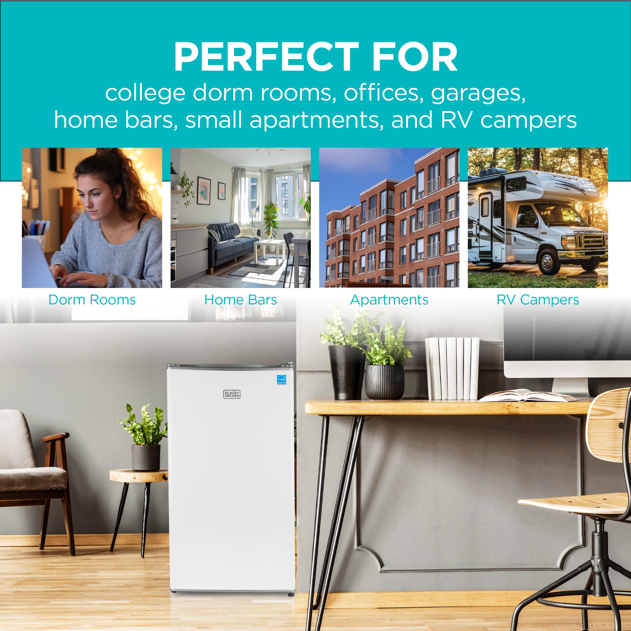 BLACK+DECKER 1.7 Cu. Ft. Compact Refrigerator, ENERGY STAR Certified, Single Door Mini Fridge with Chiller Compartment, Personal Fridge for Home or Dorm Room, R600a Refrigerant, BCRK17W, White