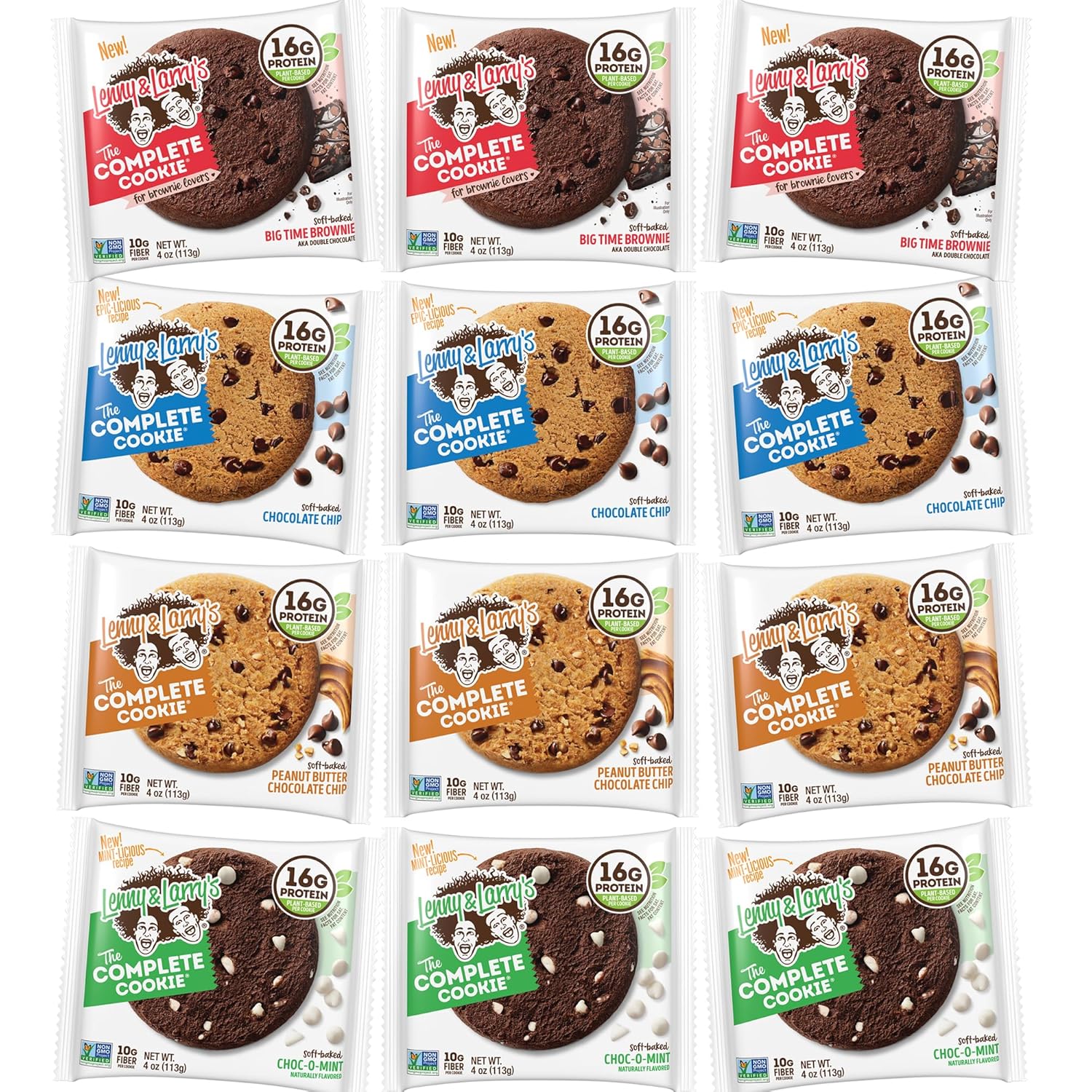 Lenny & Larry's Complete Protein Cookie, [8 Flavor Variety], Chewy Soft Baked, 16g Plant Protein, Vegan, Non-GMO, High Fiber, 4 Ounce Cookie (Pack of 16)