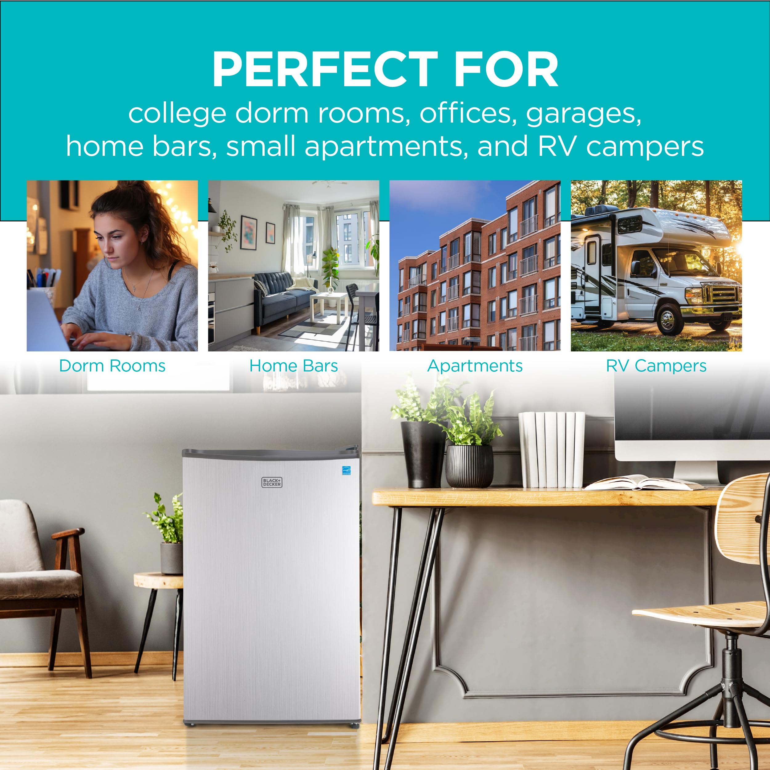 BLACK+DECKER 1.7 Cu. Ft. Compact Refrigerator, ENERGY STAR Certified, Single Door Mini Fridge with Chiller Compartment, Personal Fridge for Home or Dorm Room, R600a Refrigerant, BCRK17W, White