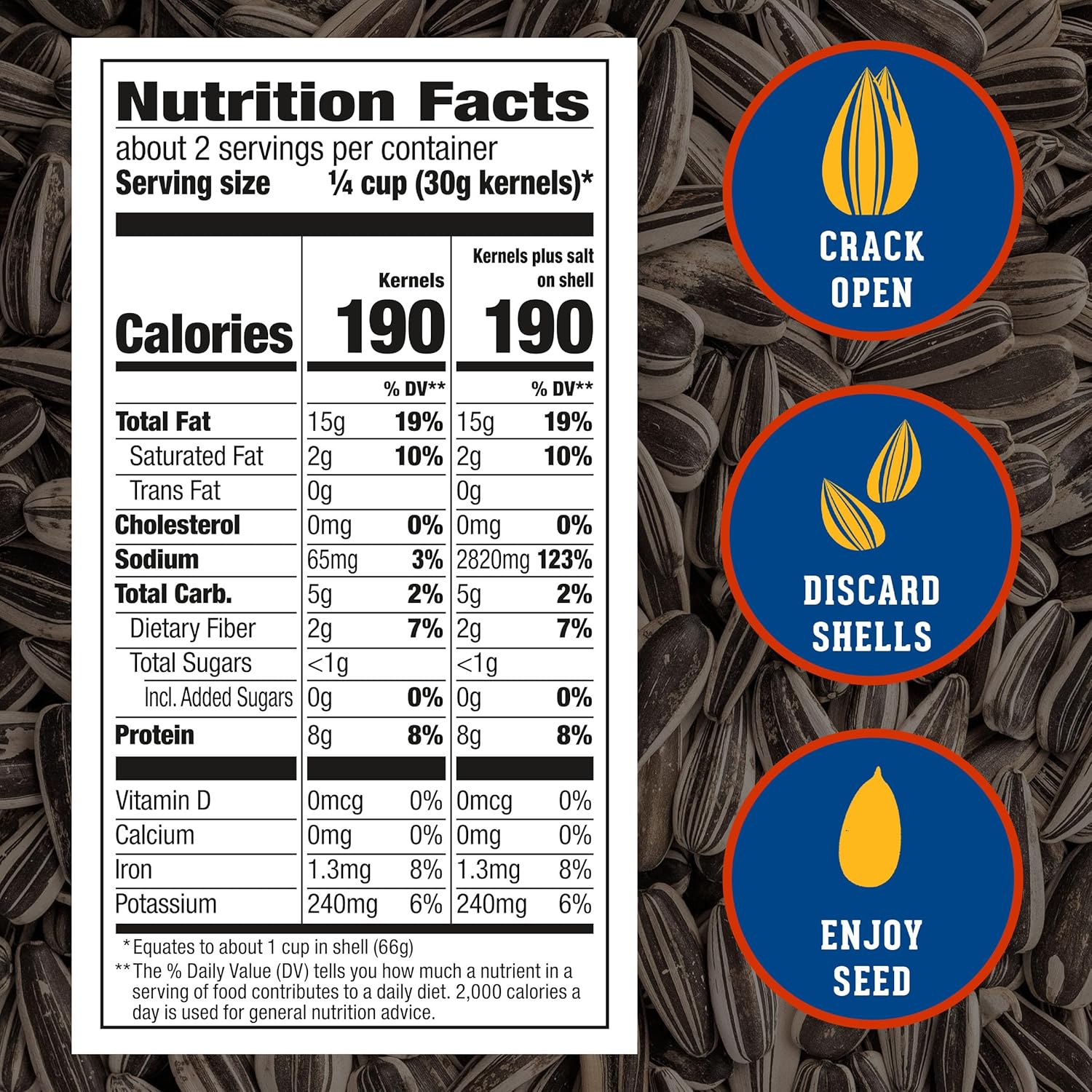 DAVID SEEDS Roasted and Salted Original Jumbo Sunflower Seeds, Keto Friendly, 5.25 Oz, 12 Pack