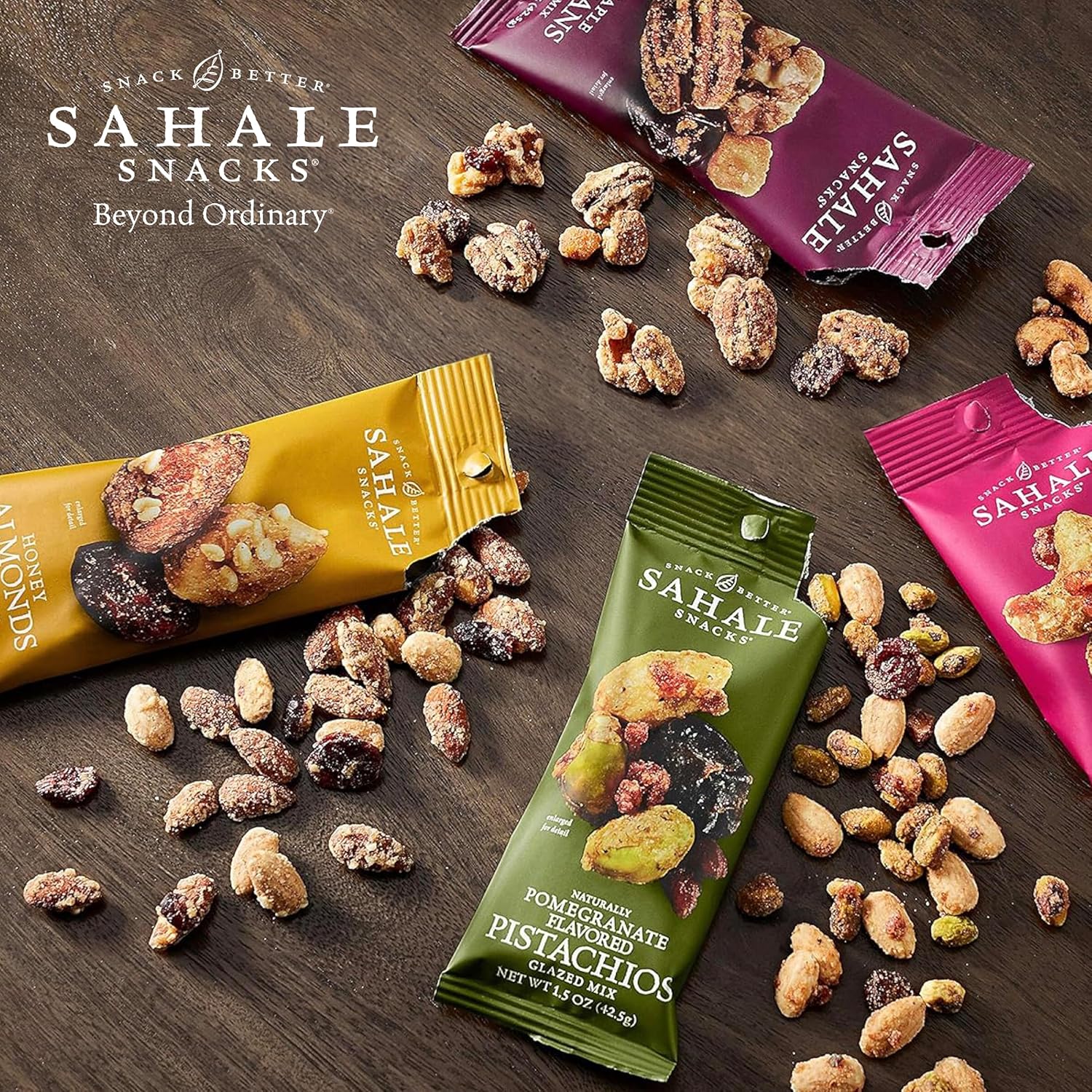 Sahale Snacks Glazed Mix Nut Blend Variety Pack, 1.5 Oz Grab & Go Bags (12 Total Packs) - Four Different Dry-Roasted Deluxe Mixed Nuts Blends Included - Non-GMO Kosher & Certified Gluten-Free Snacks