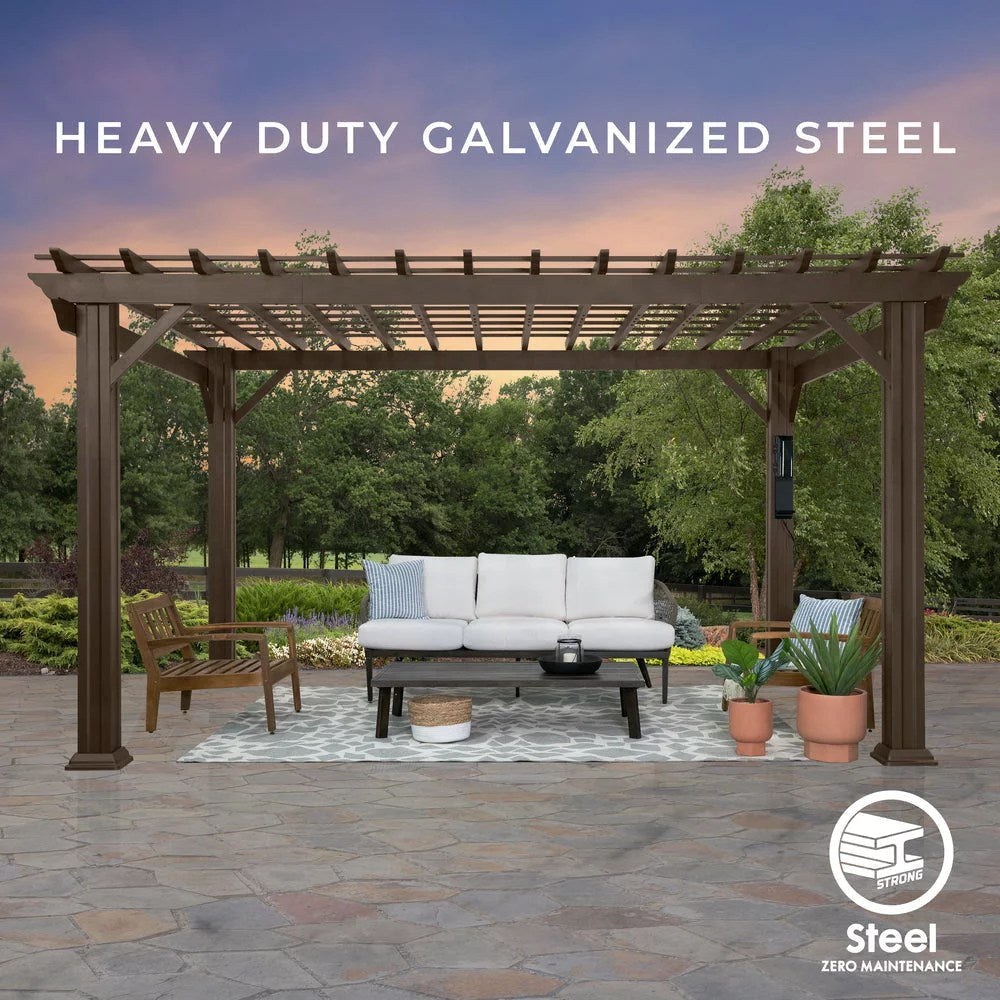 16x12 ashford traditional steel pergola with sail shade soft canopy