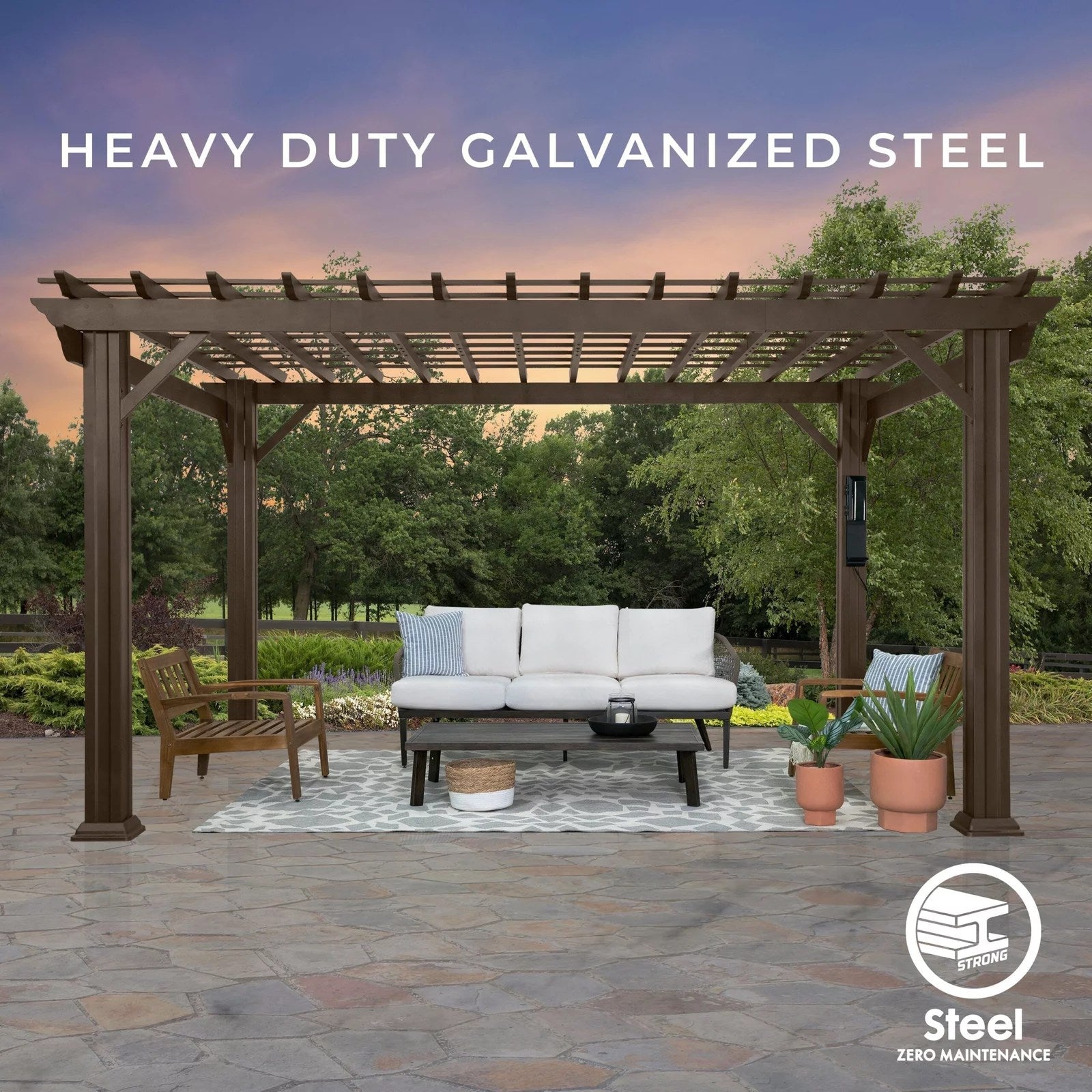 12 x 10 Ashford Traditional Steel Pergola With Sail Shade Soft Canopy