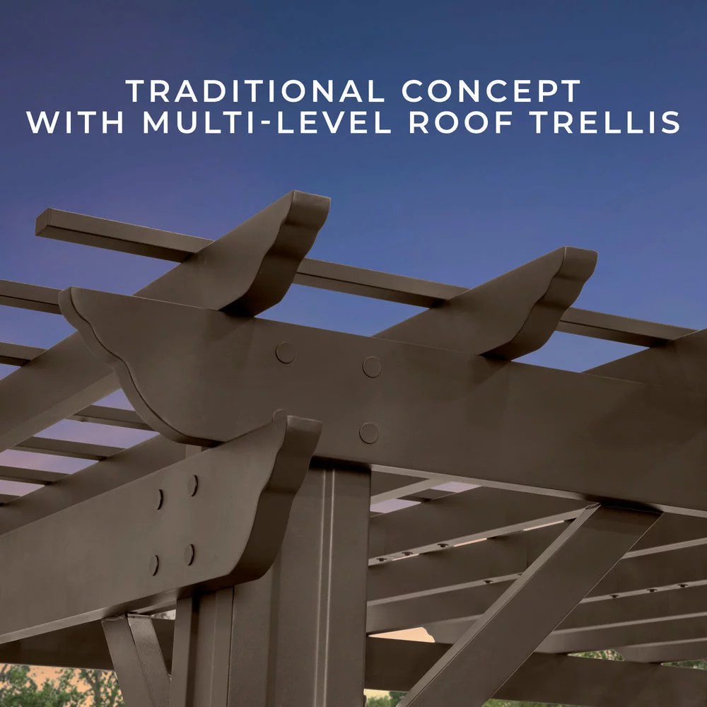16x12 ashford traditional steel pergola with sail shade soft canopy